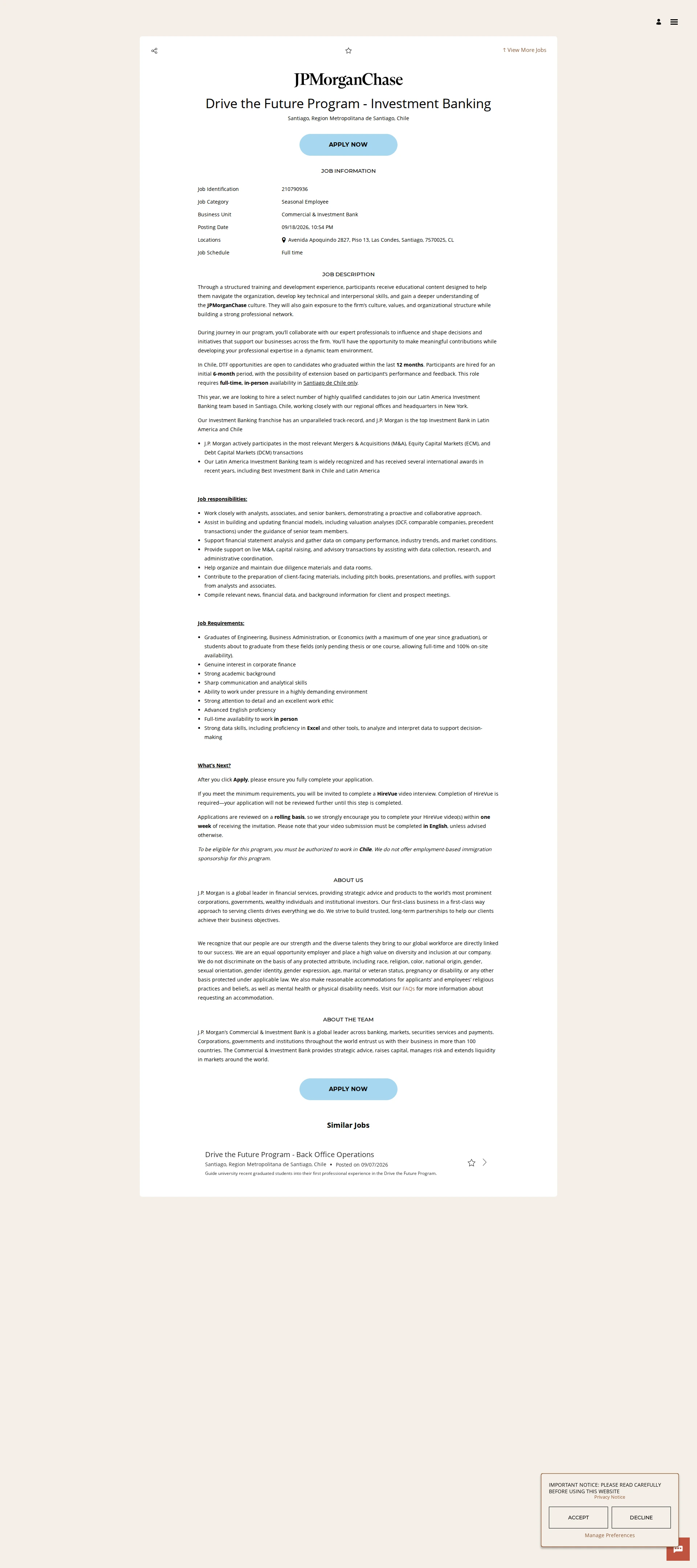 JPMorganChase Drive the Future Program - Investment Banking 채용공고