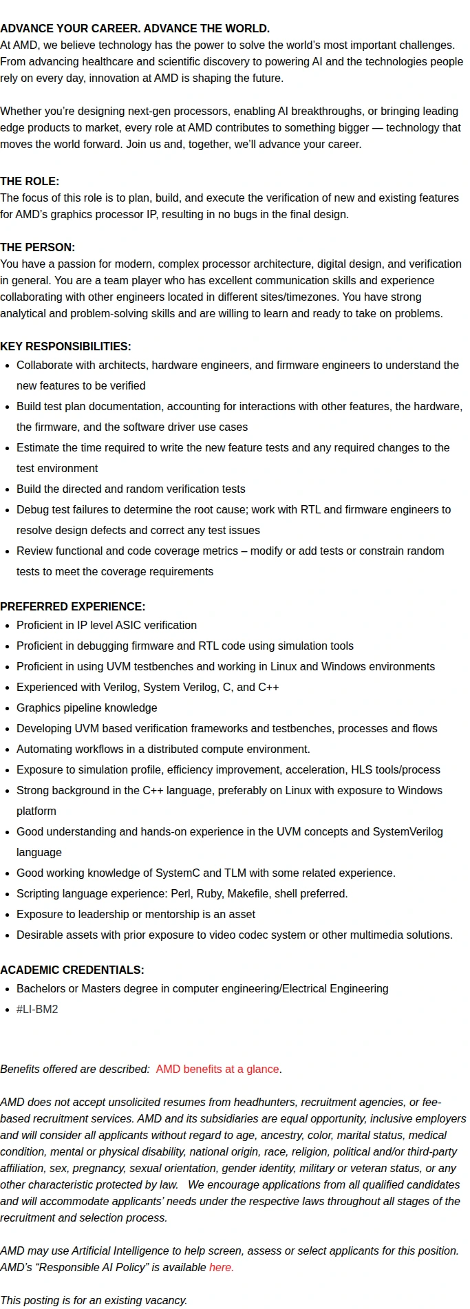 AMD CPU Verification Engineer - Core Enablement 채용공고