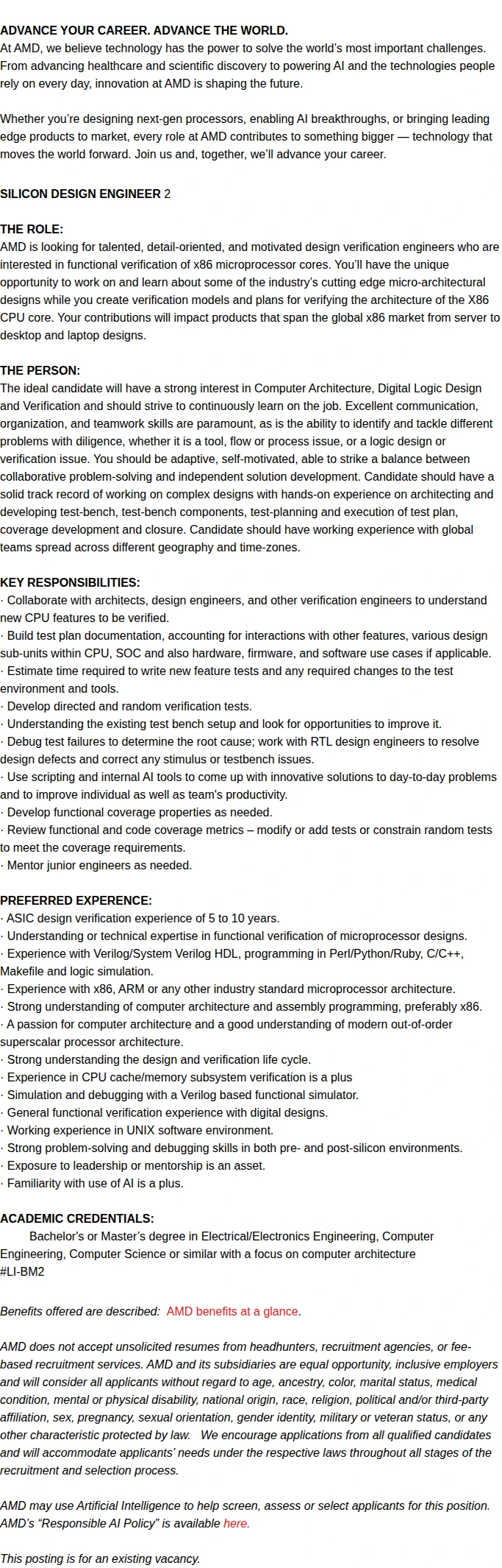 AMD CPU Verification Engineer - Core Enablement 채용공고