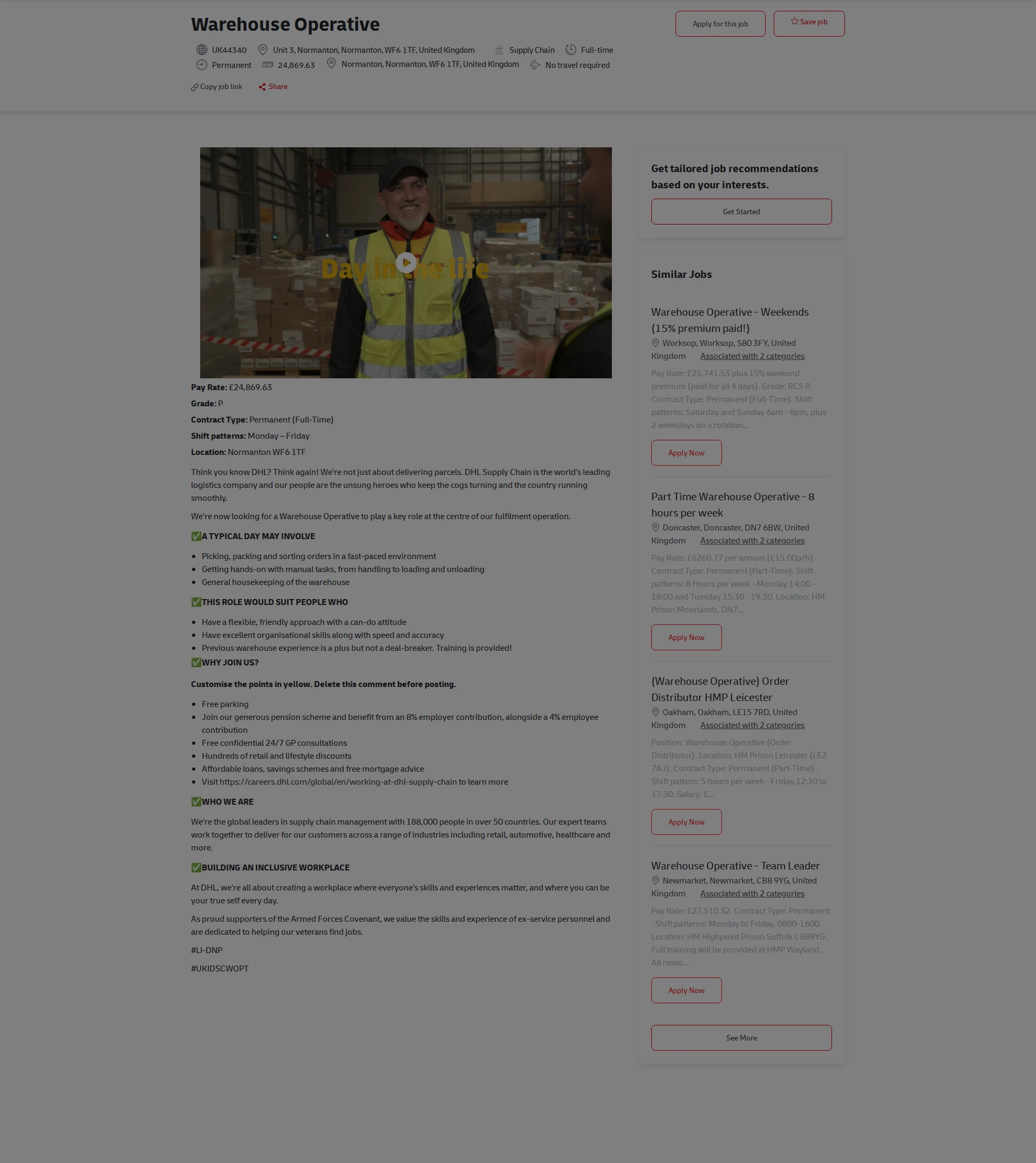 DHL Warehouse Operative 채용공고