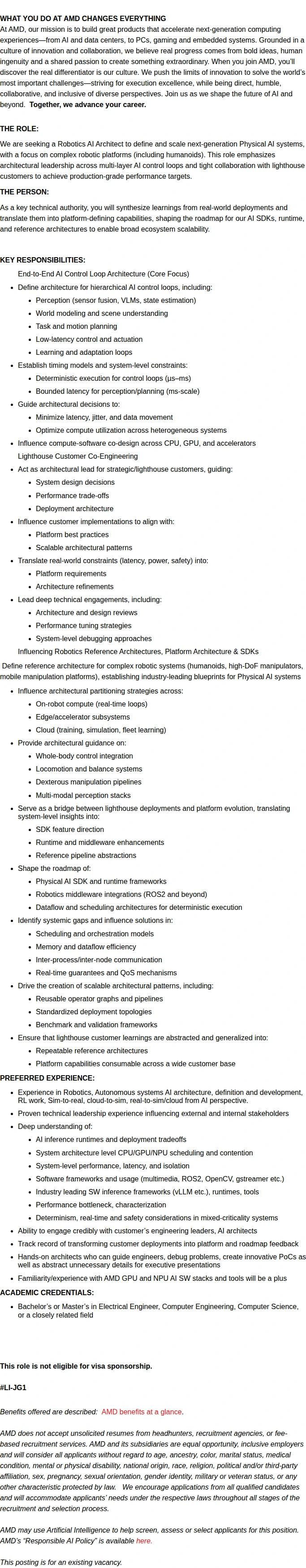 AMD Principal/Senior Robotics AI Architect 채용공고