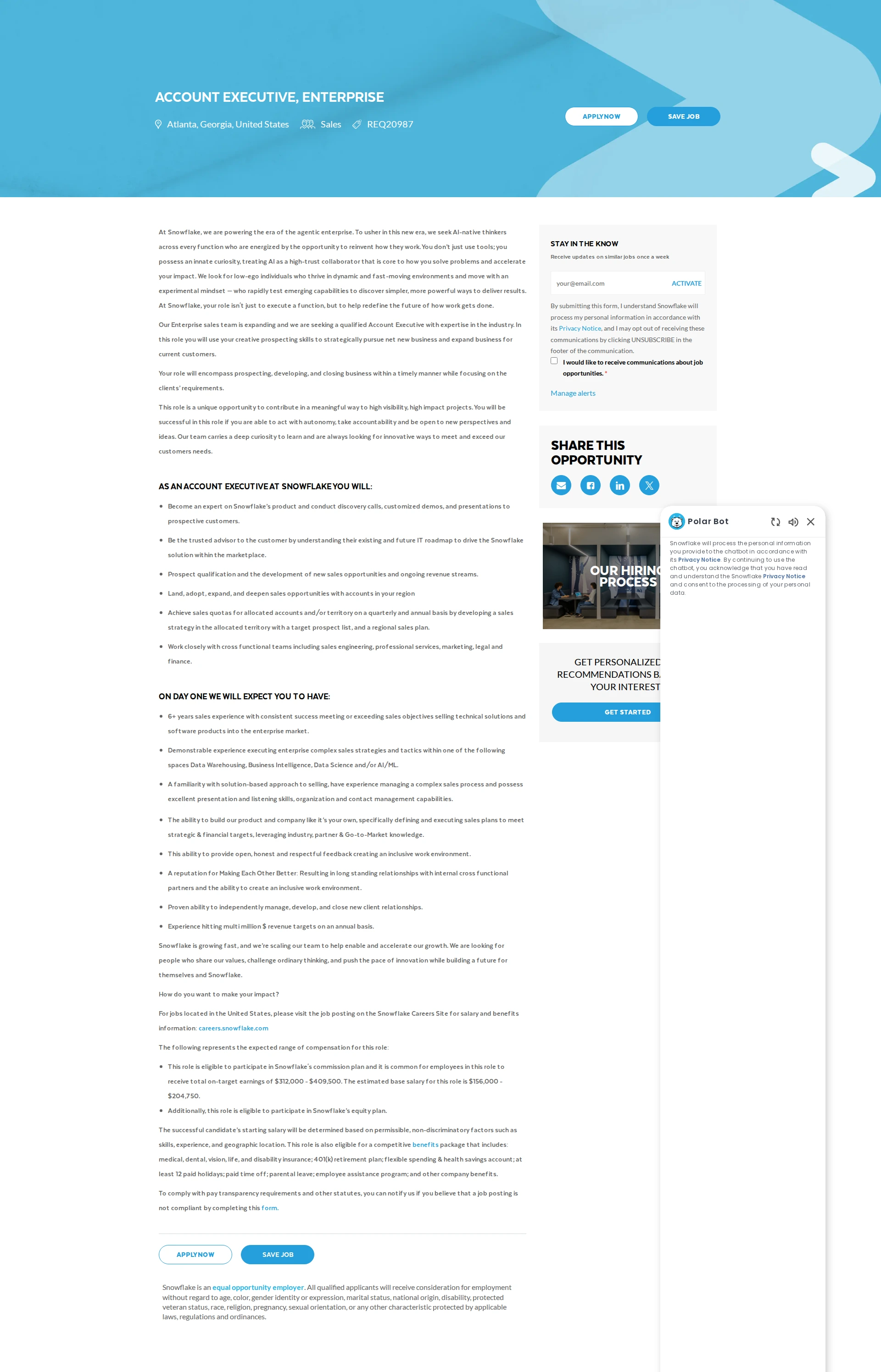 스노우플레이크 Account Executive, Enterprise 채용공고
