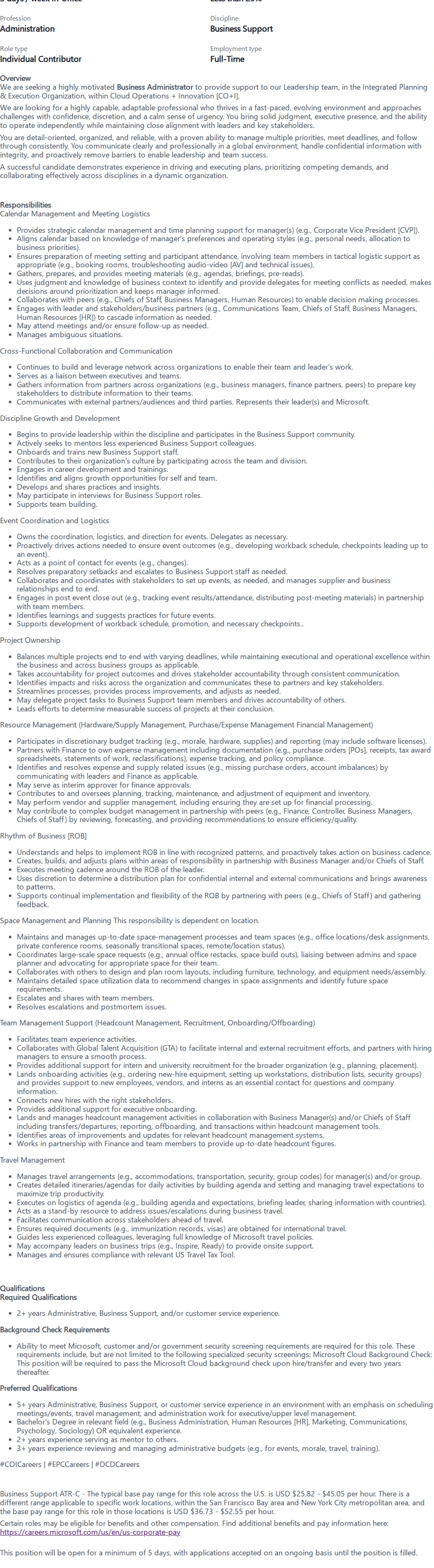마이크로소프트(Microsoft) Business Administrator - CO+I 채용공고
