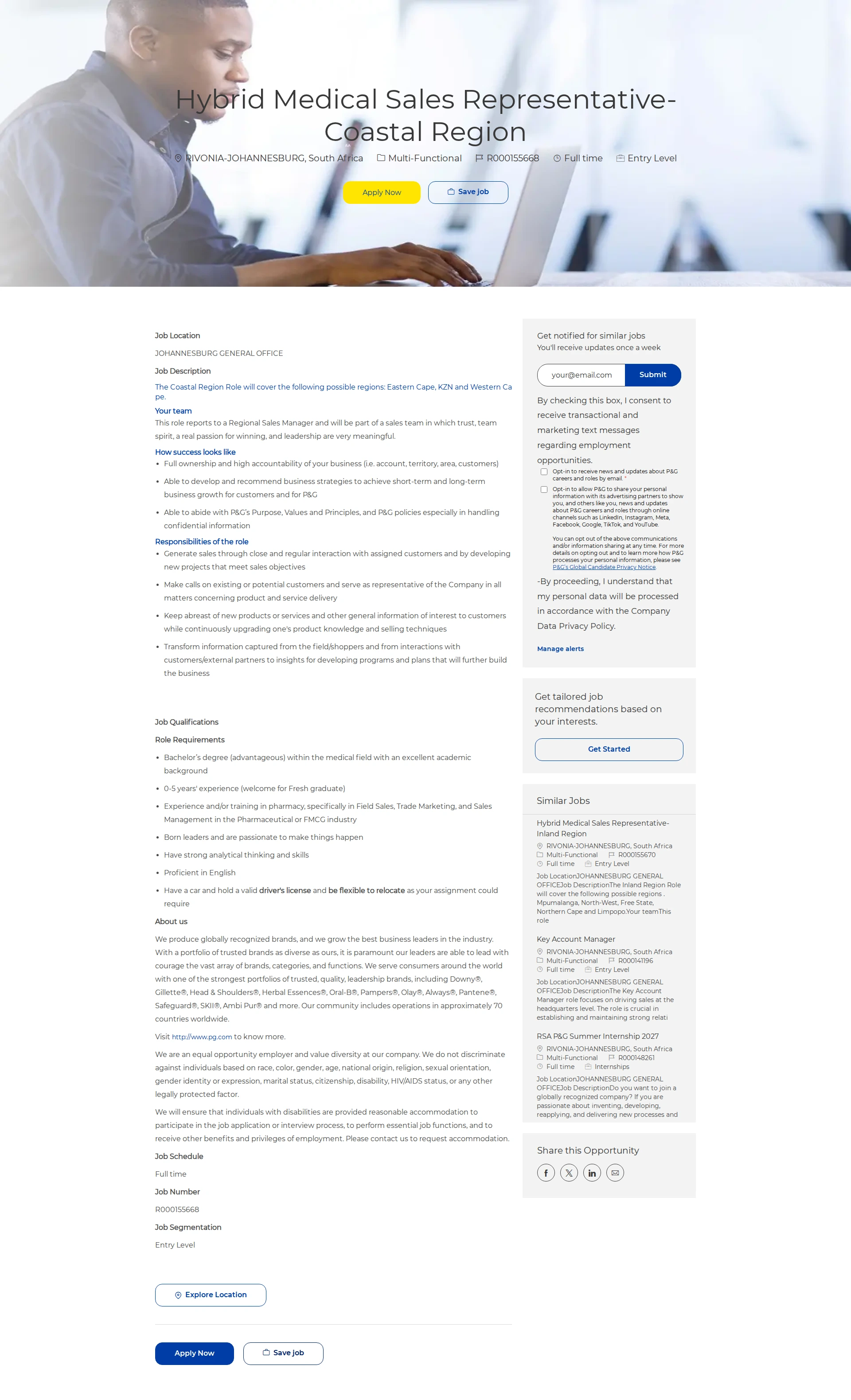 P&G Hybrid Medical Sales Representative- Coastal Region 채용공고
