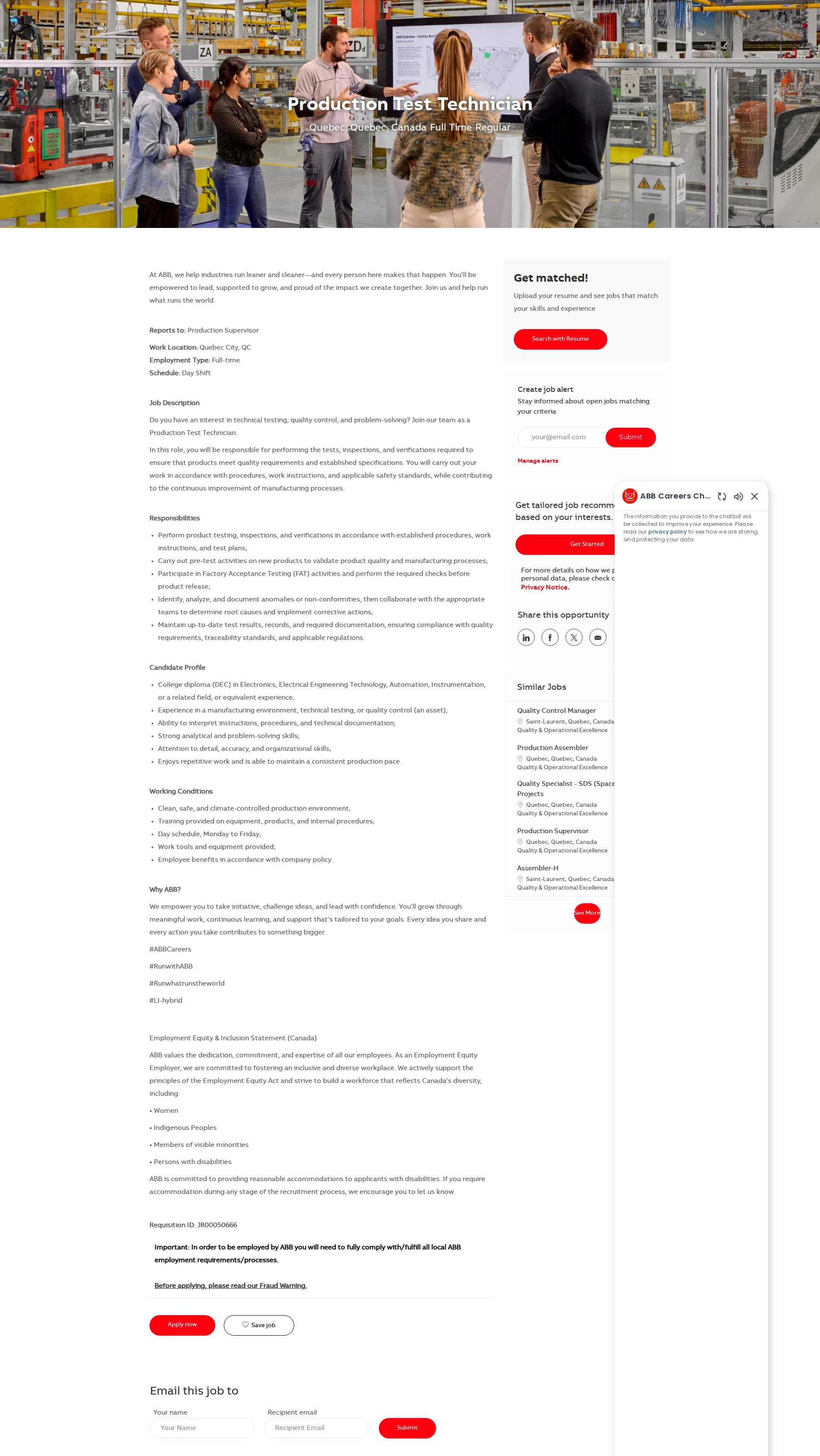 ABB코리아 Production Test Technician 채용공고