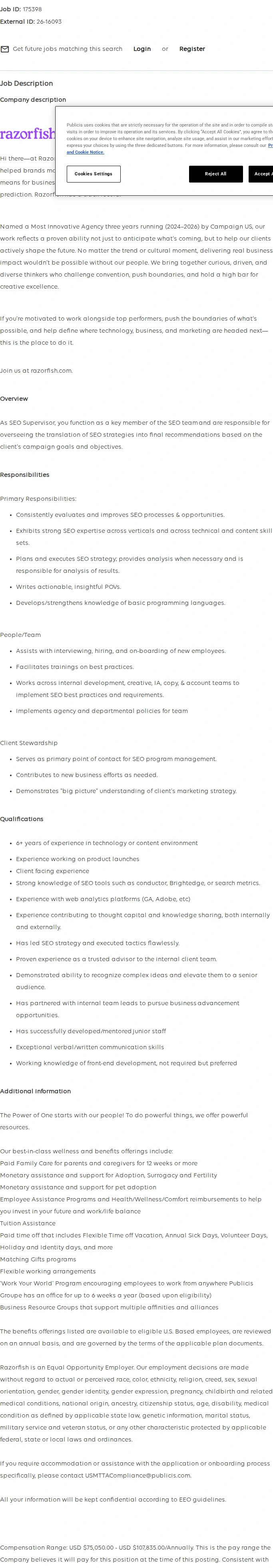 Publicis Groupe SEO Supervisor 채용공고
