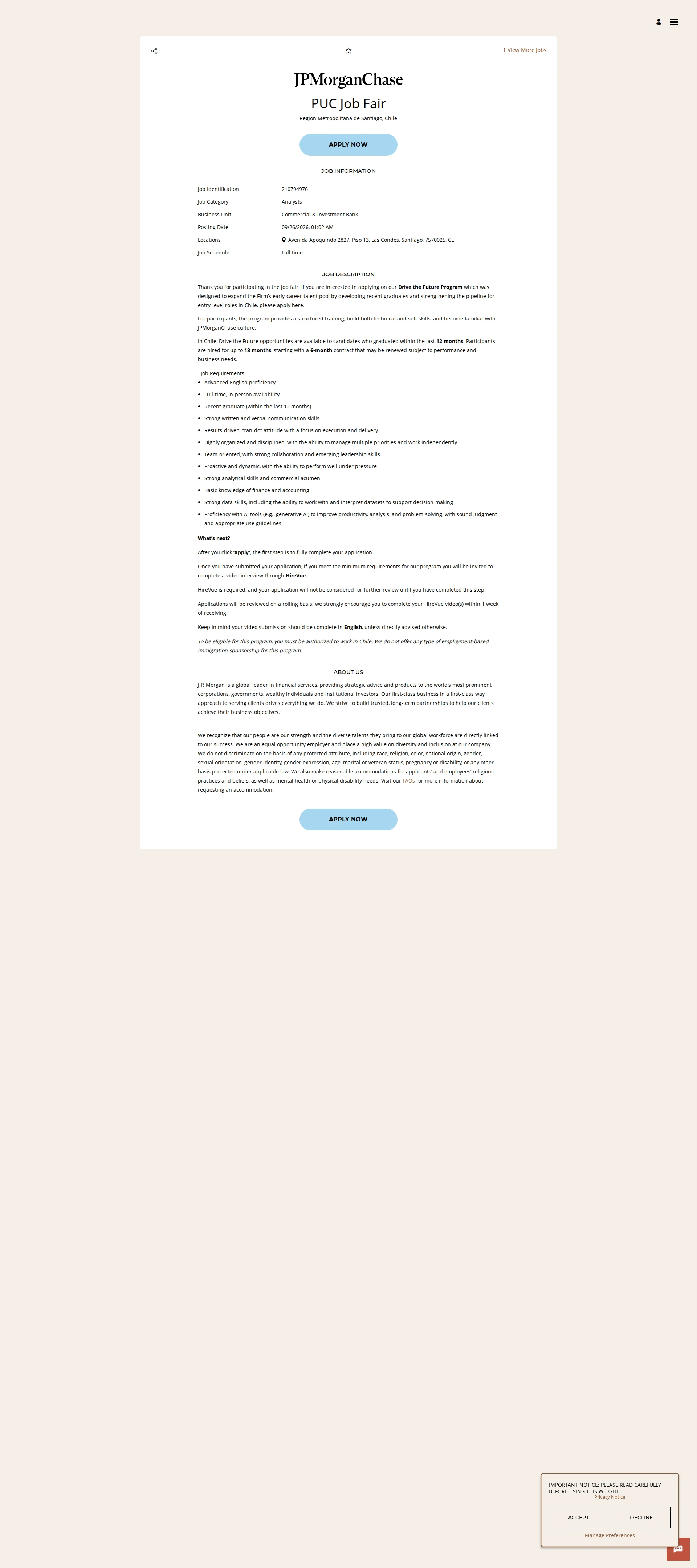 JPMorganChase PUC Job Fair 채용공고