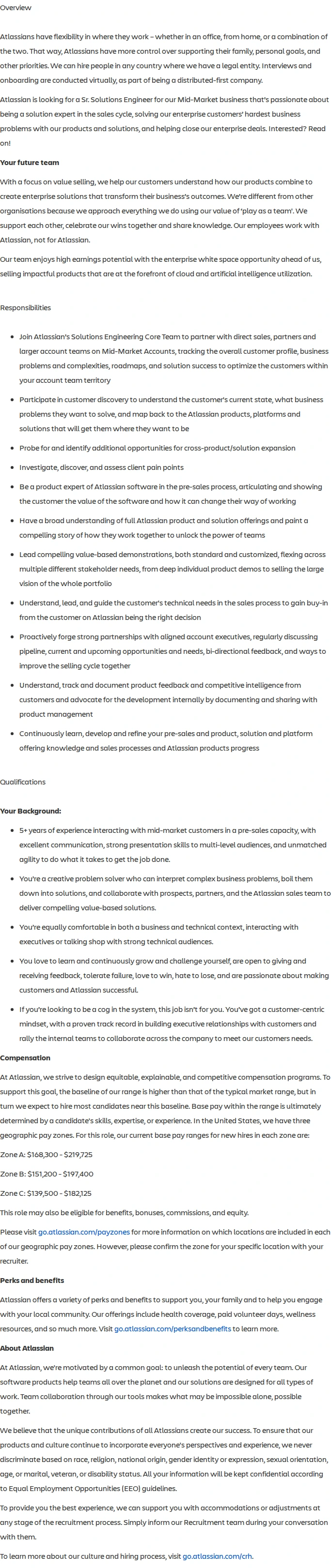 아틀라시안 Senior Solutions Engineer, Mid-Market (East & Central) 채용공고