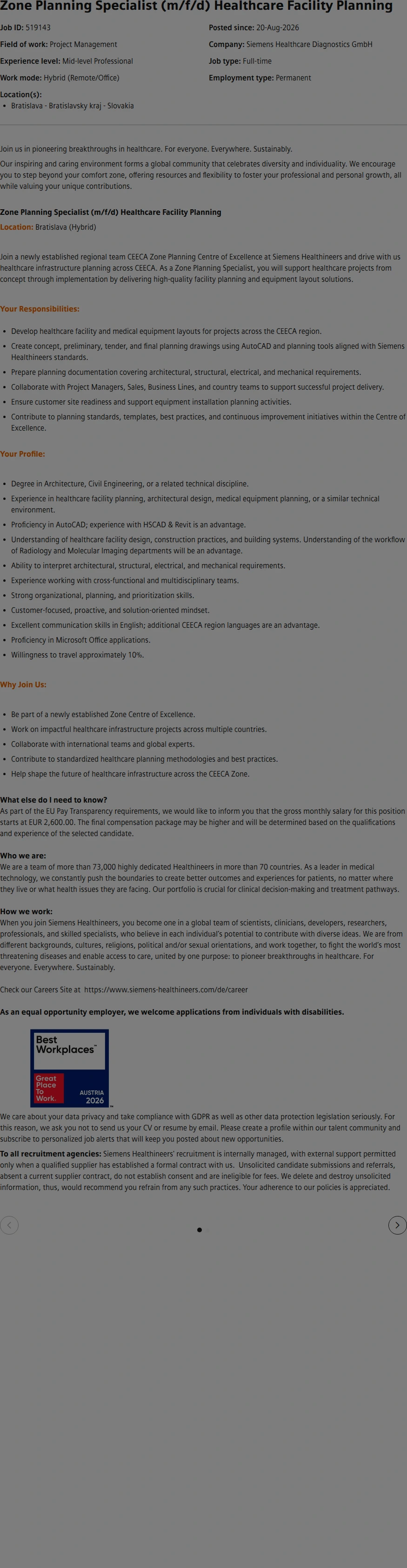 SiemensHealthineers Zone Planning Specialist (m/f/d) Healthcare Facility Planning 채용공고