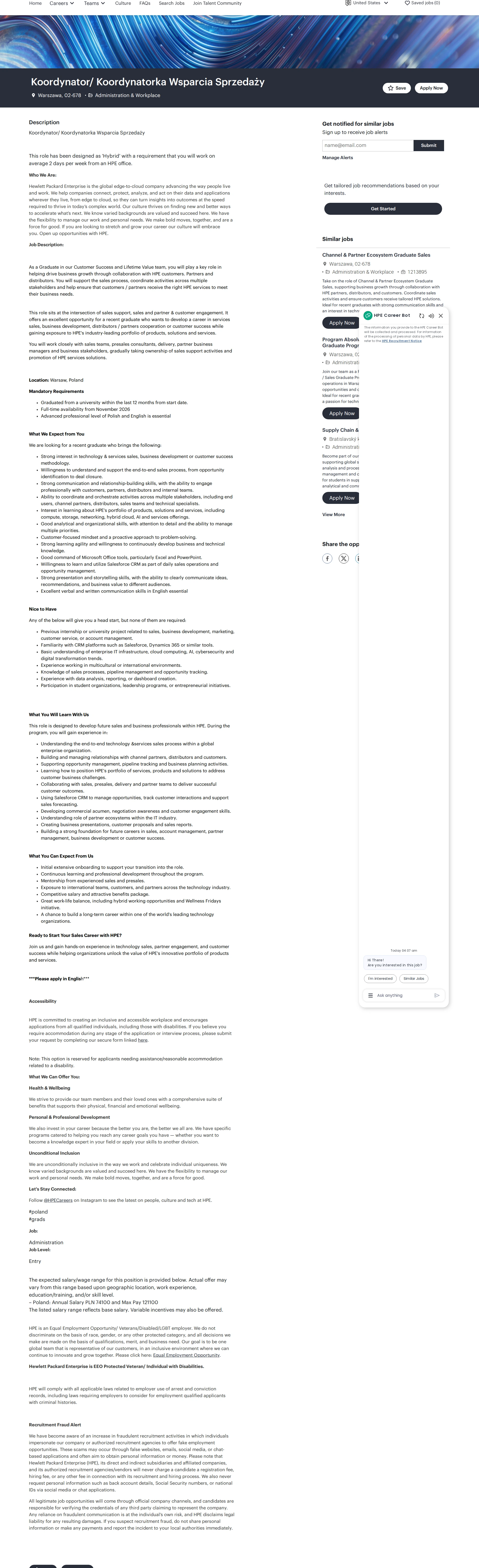 HP Koordynator/ Koordynatorka Wsparcia Sprzedaży 채용공고