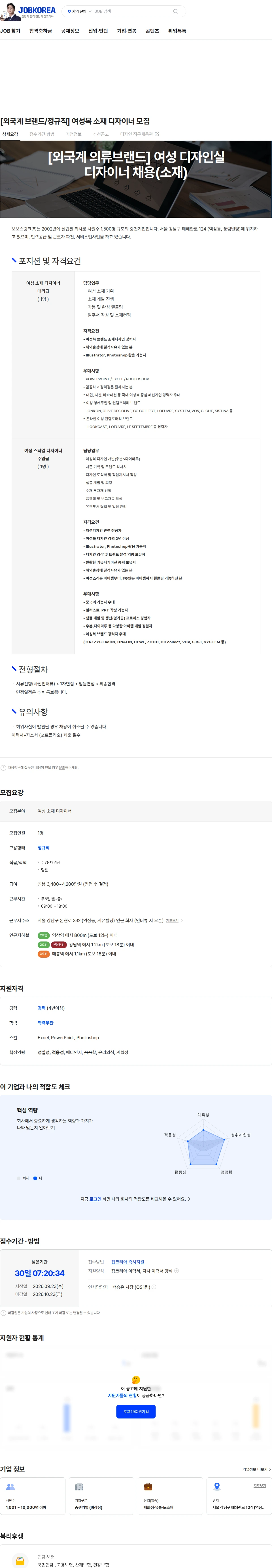 보보스링크 [외국계 브랜드/정규직] 여성복 소재 디자이너 모집 채용공고
