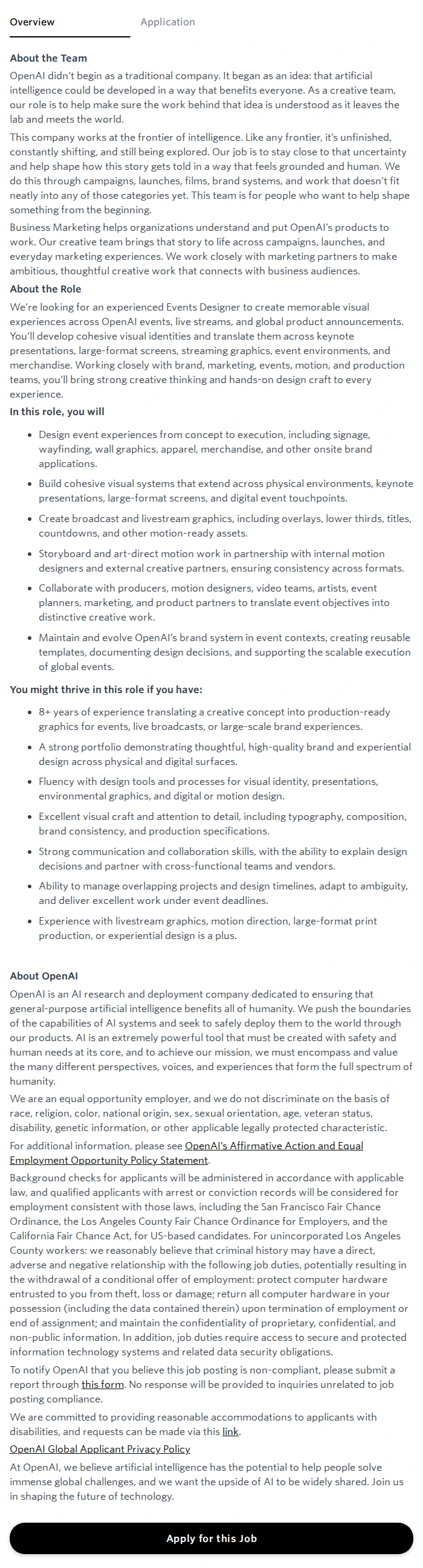 오픈에이아이(OpenAI) Events Designer, Business Marketing 채용공고