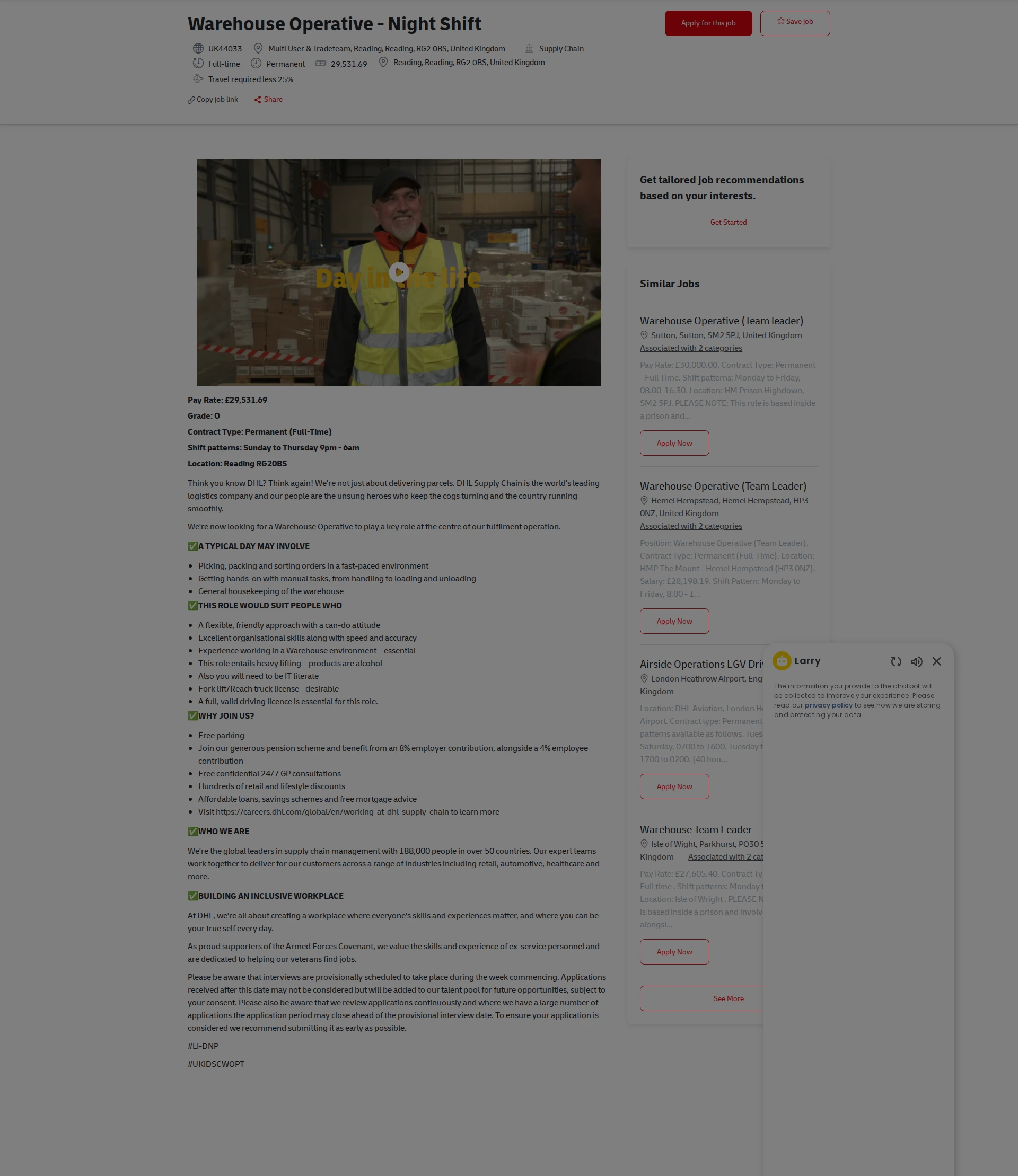 DHL Warehouse Operative - Night Shift 채용공고