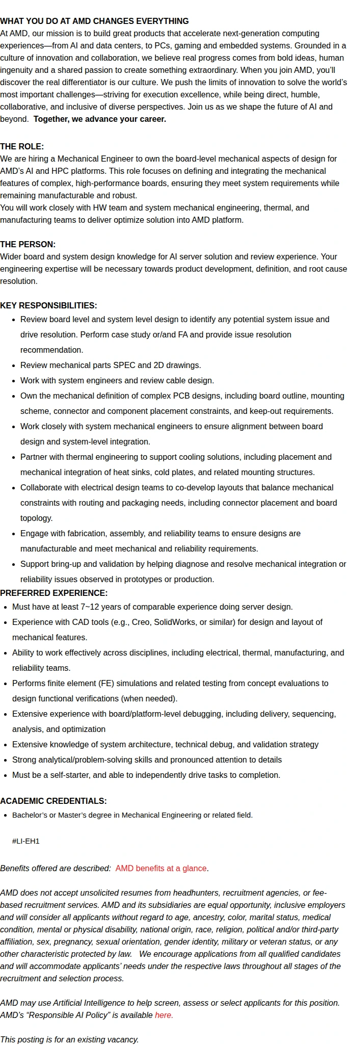 AMD Mechanical Design Engineer 채용공고