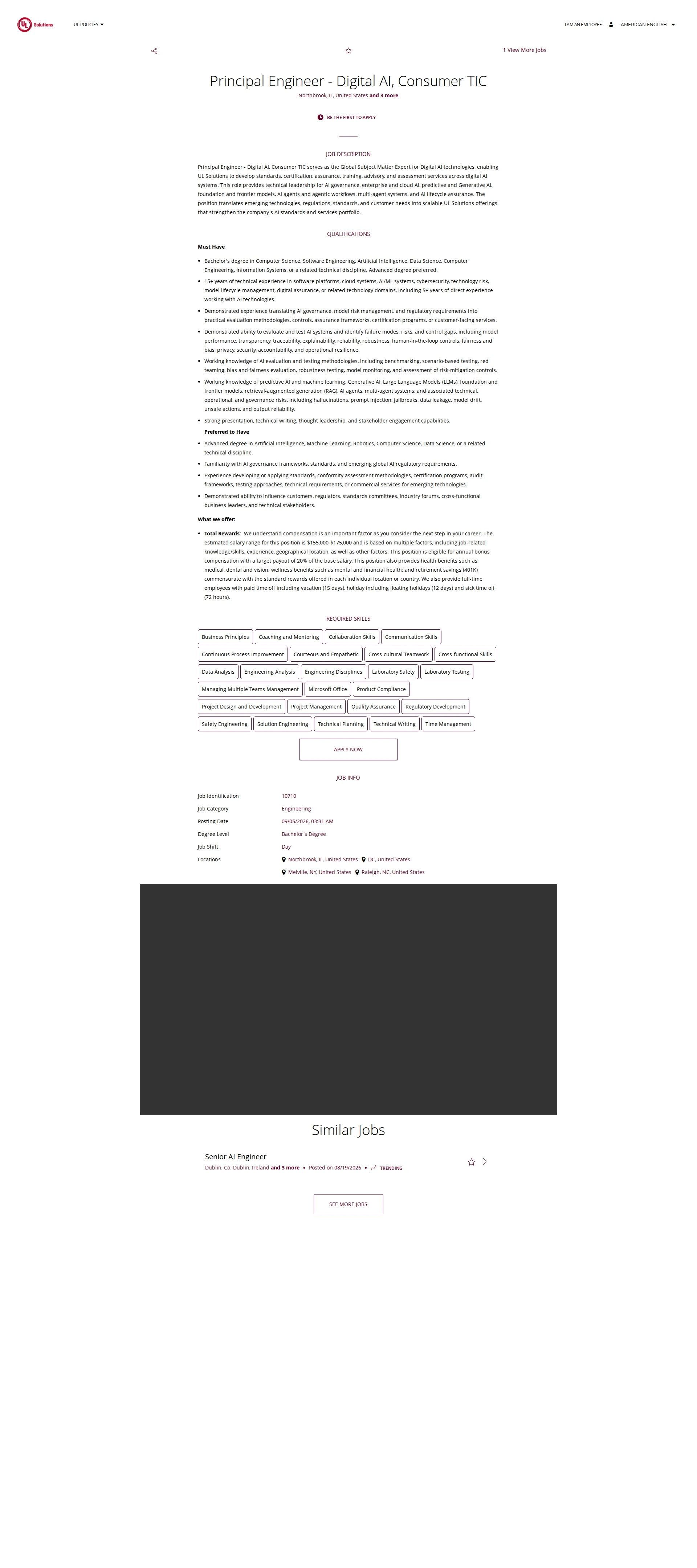 UL Solutions Principal Engineer - Digital AI, Consumer TIC 채용공고