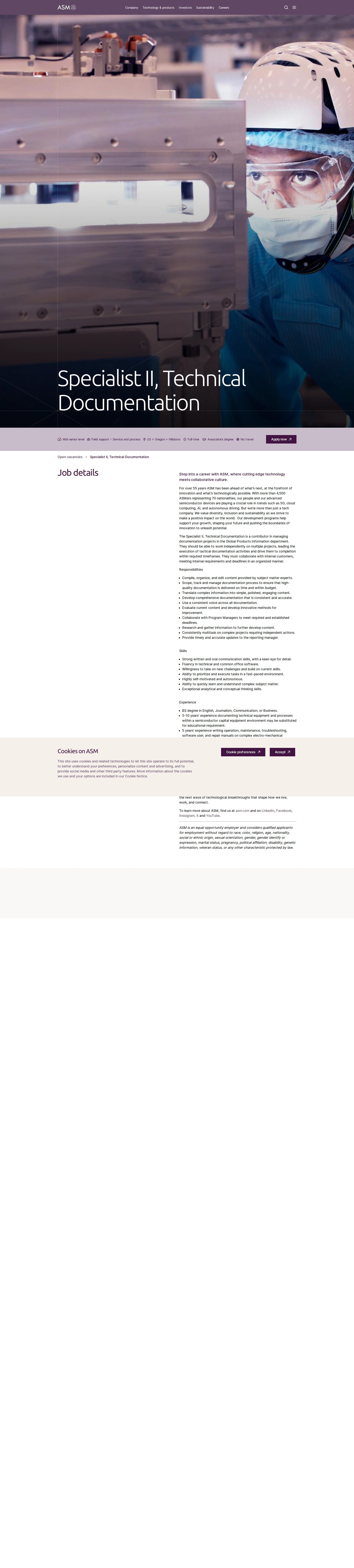 ASM Specialist II, Technical Documentation 채용공고