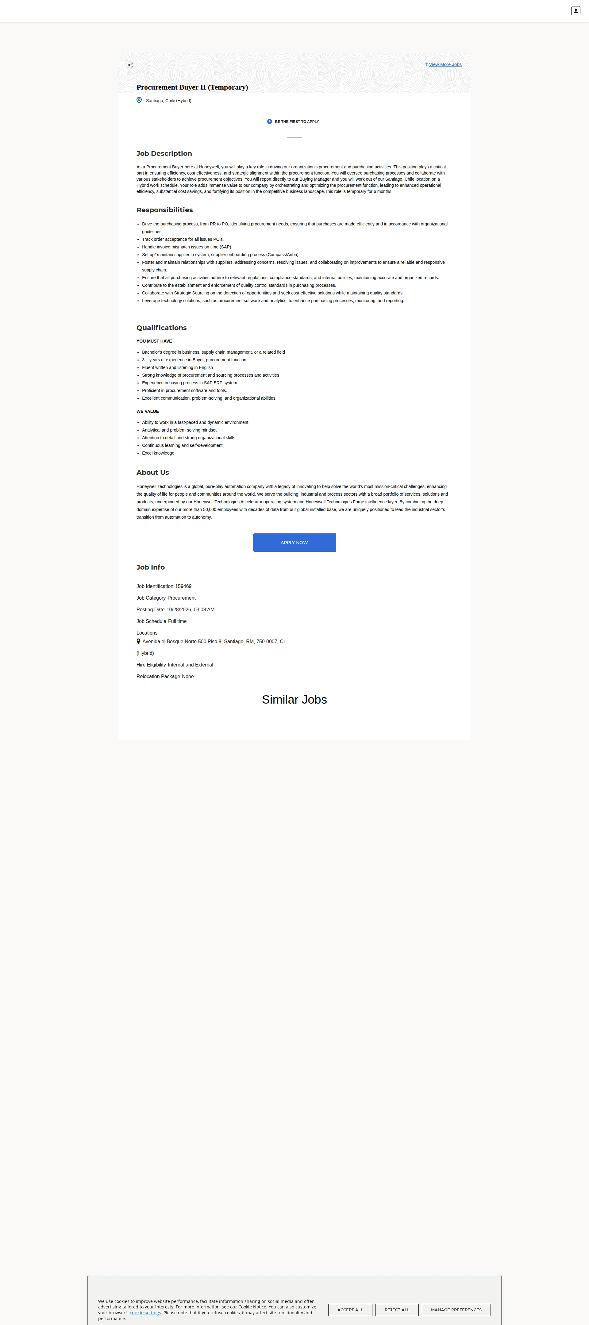 허니웰 Procurement Buyer II (Temporary) 채용공고