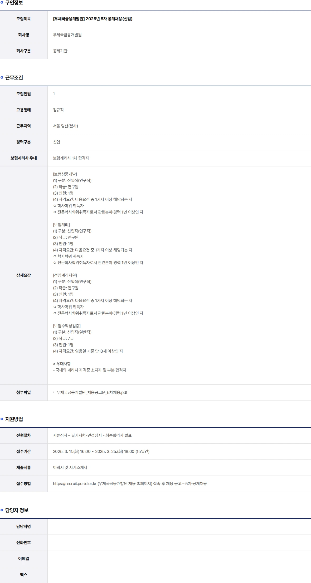 우체국금융개발원 2025년 5차 공개채용(신입) 채용공고