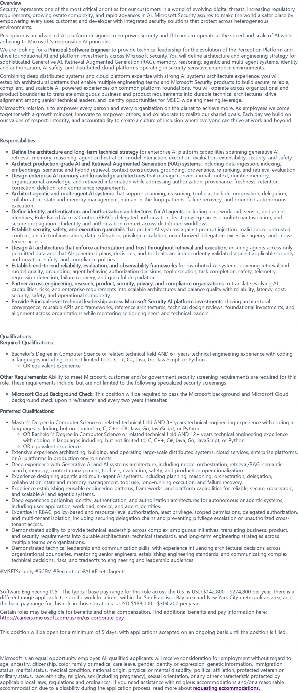 마이크로소프트(Microsoft) Principal Software Engineer, Perception Platform and AI Systems 채용공고