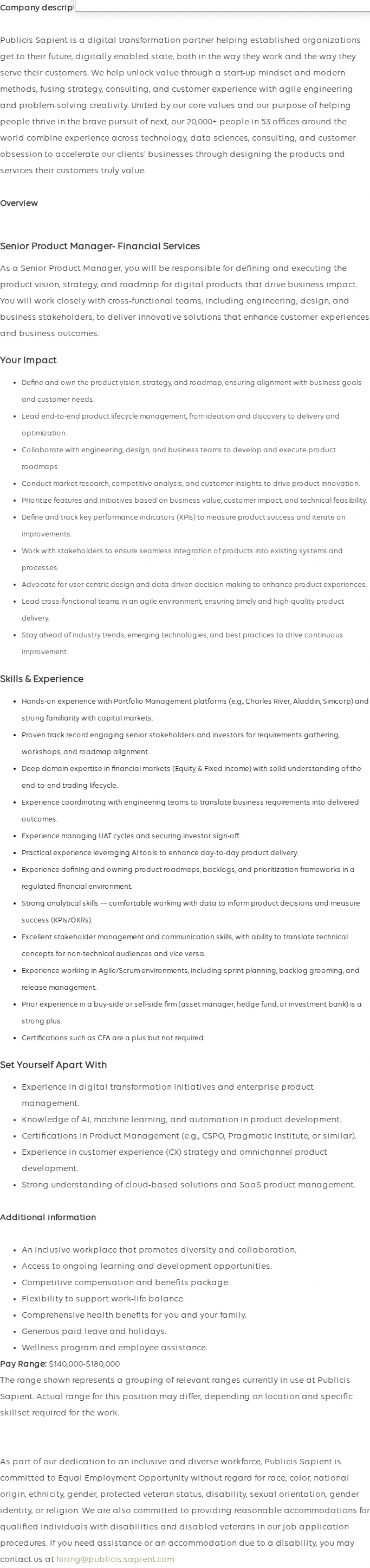 Publicis Groupe Product Manager, Portfolio Management Platforms (Asset Management) 채용공고