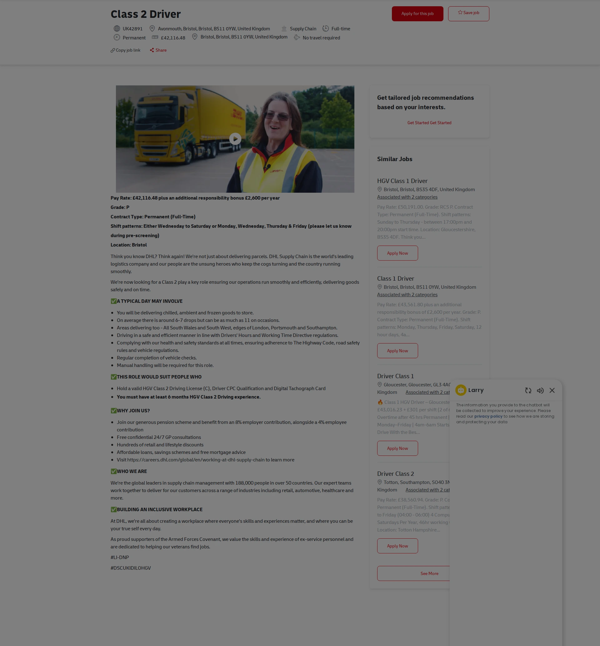 DHL Class 2 Driver 채용공고