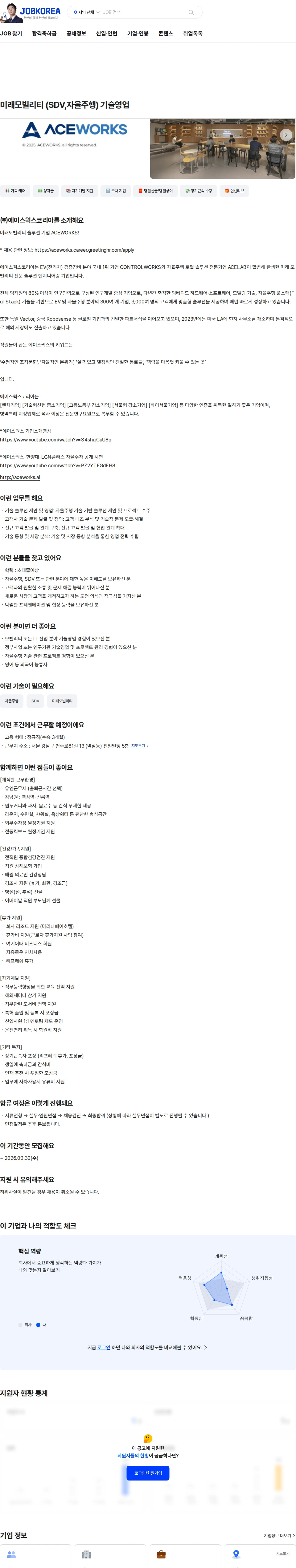 에이스웍스코리아 미래모빌리티 (SDV,자율주행) 기술영업 채용공고