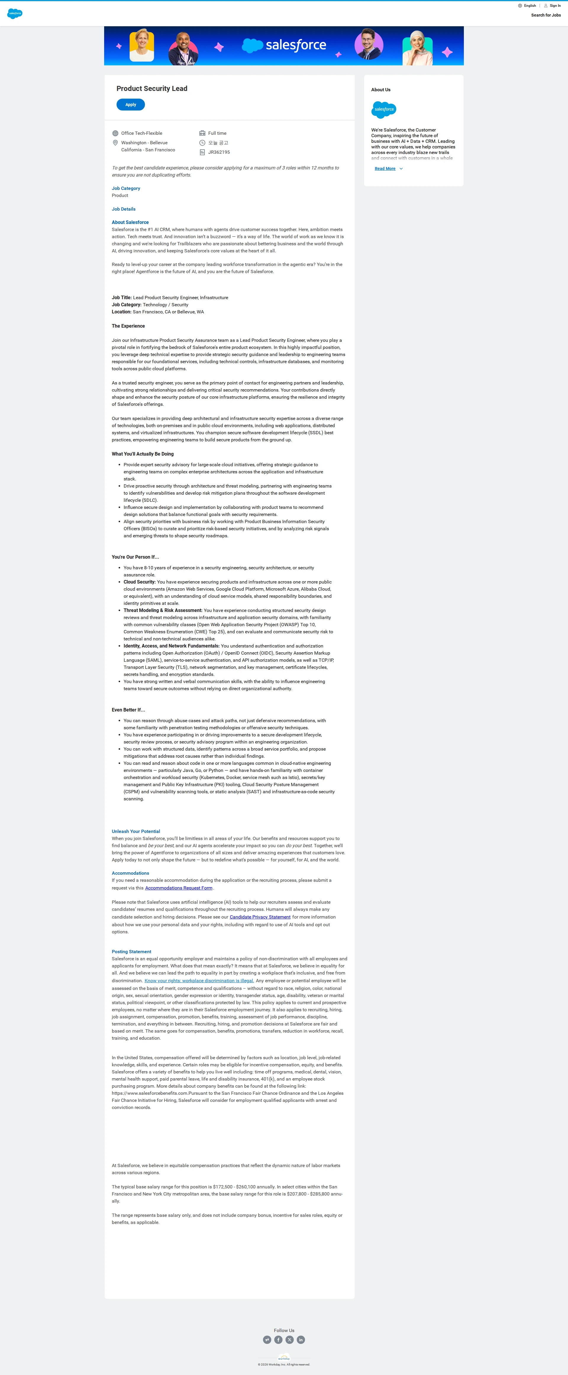 [Salesforce] Product Security Lead 채용 | IT_개발
