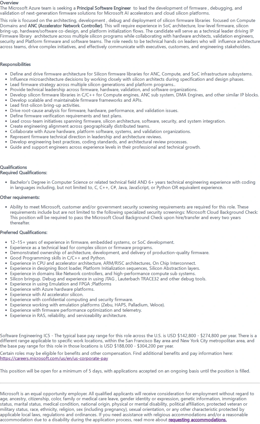 마이크로소프트(Microsoft) Principal Software Engineer 채용공고