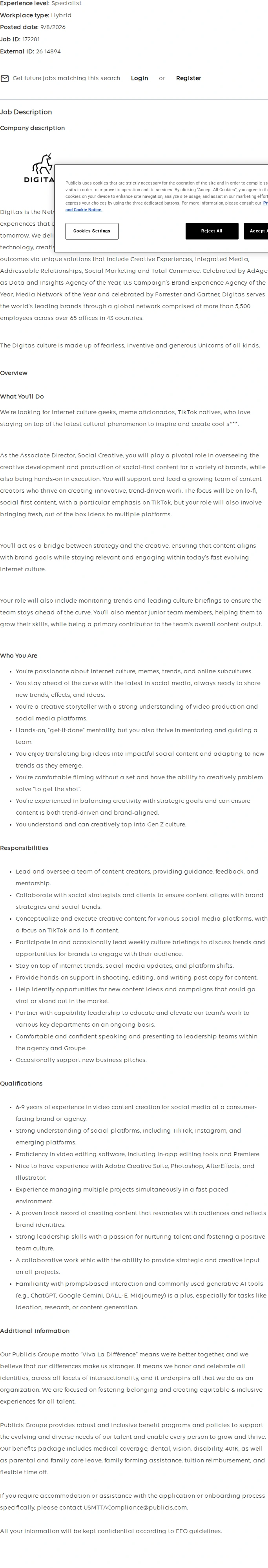 Publicis Groupe Associate Director, Social Creative 채용공고
