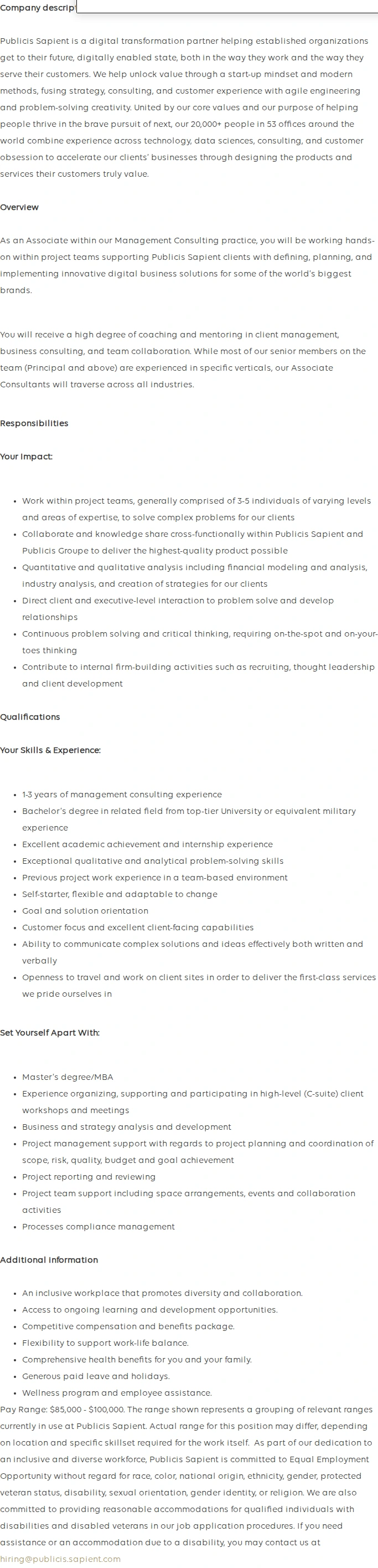 Publicis Groupe Associate Consultant, Management Consulting 채용공고