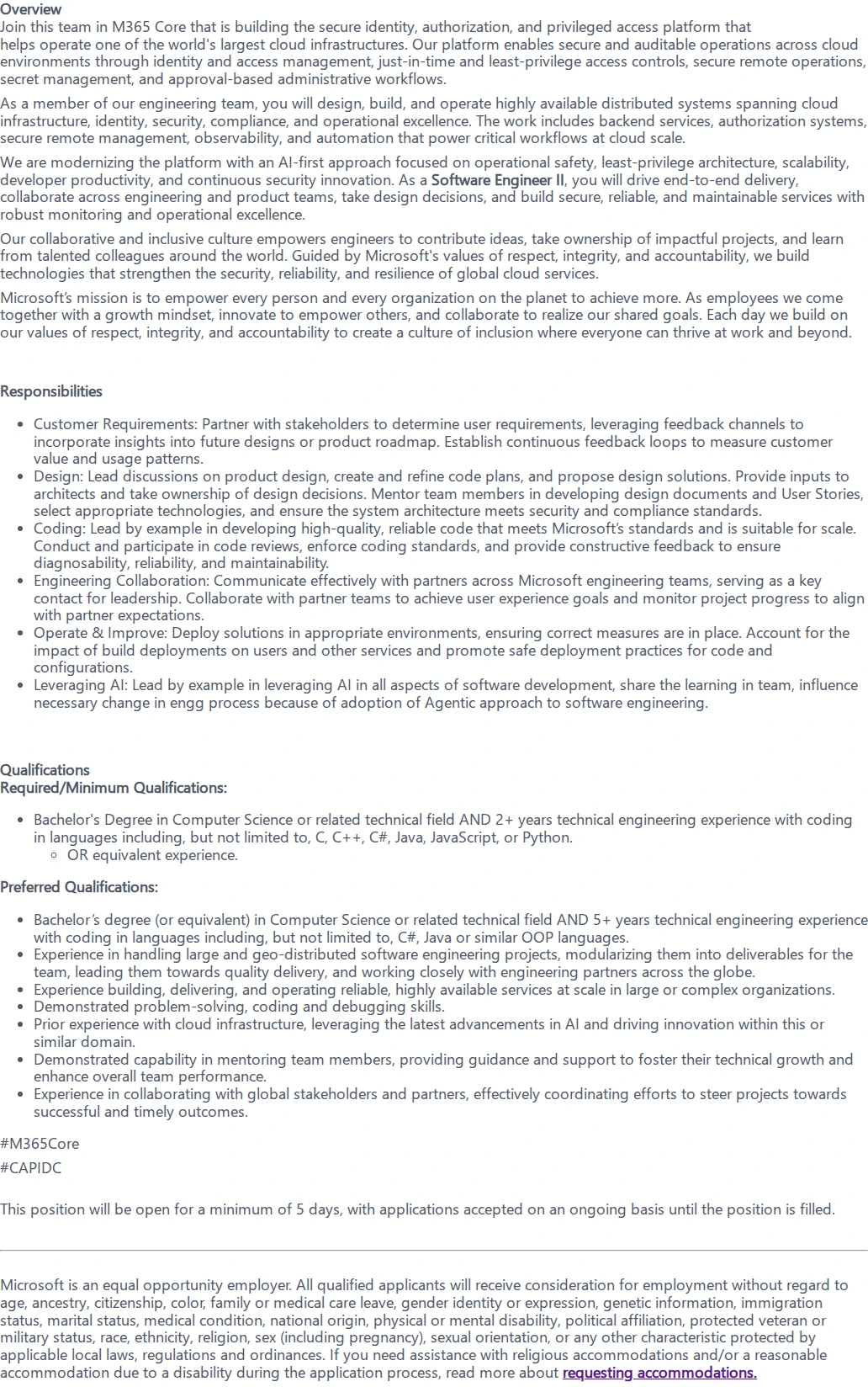마이크로소프트(Microsoft) Software Engineer 2 - Backend 채용공고
