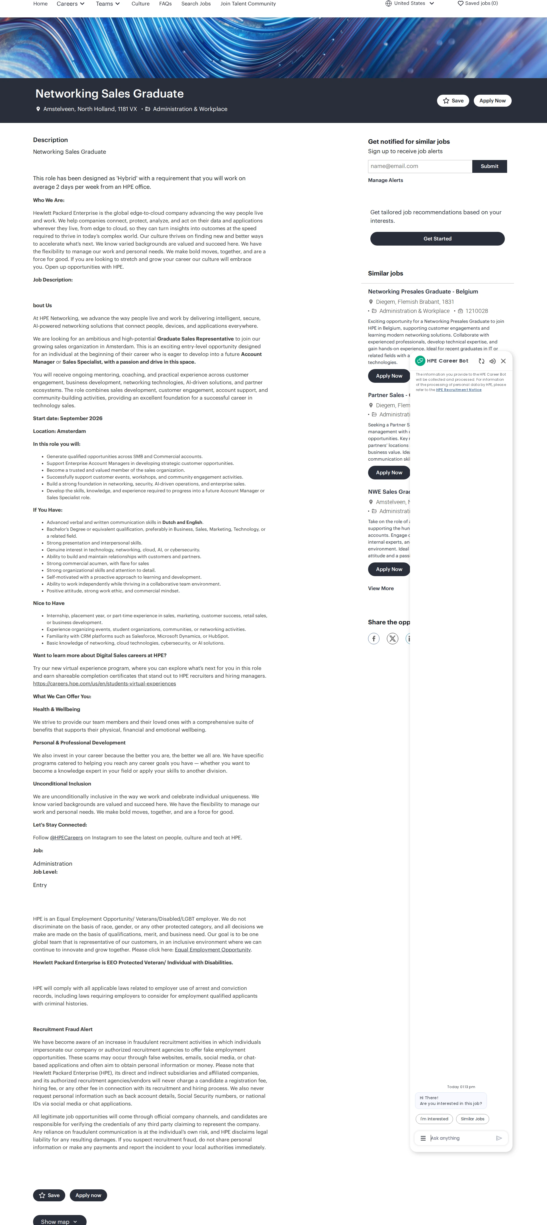 HP Networking Sales Graduate 채용공고