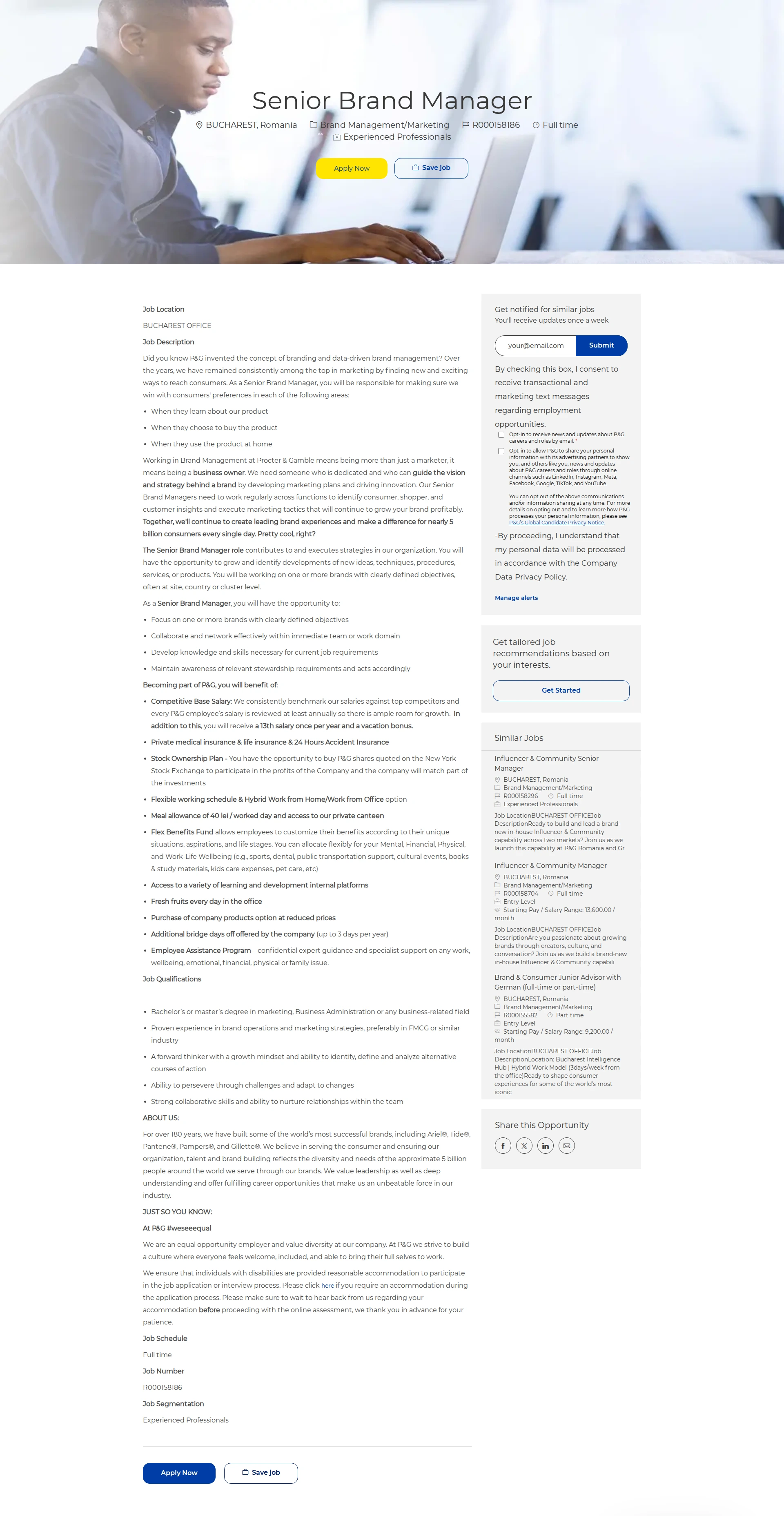 P&G Senior Brand Manager 채용공고