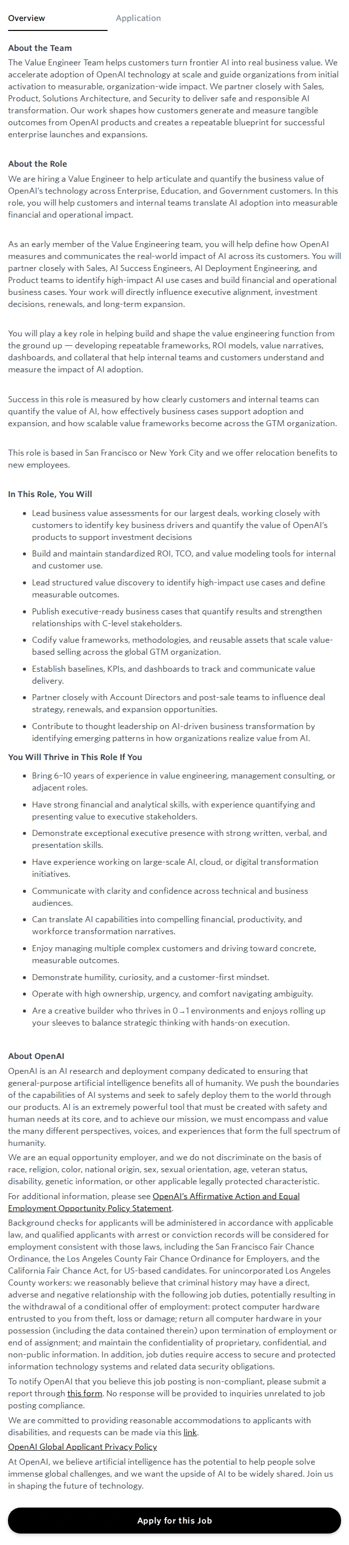 오픈에이아이(OpenAI) Value Engineer - San Francisco 채용공고