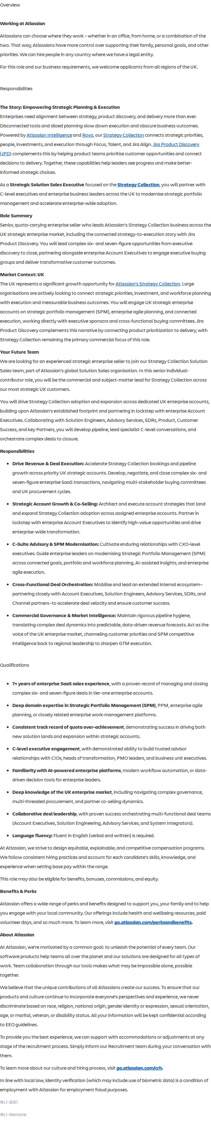 아틀라시안 Strategic Solution Sales Executive, Strategy Collection - UKI 채용공고