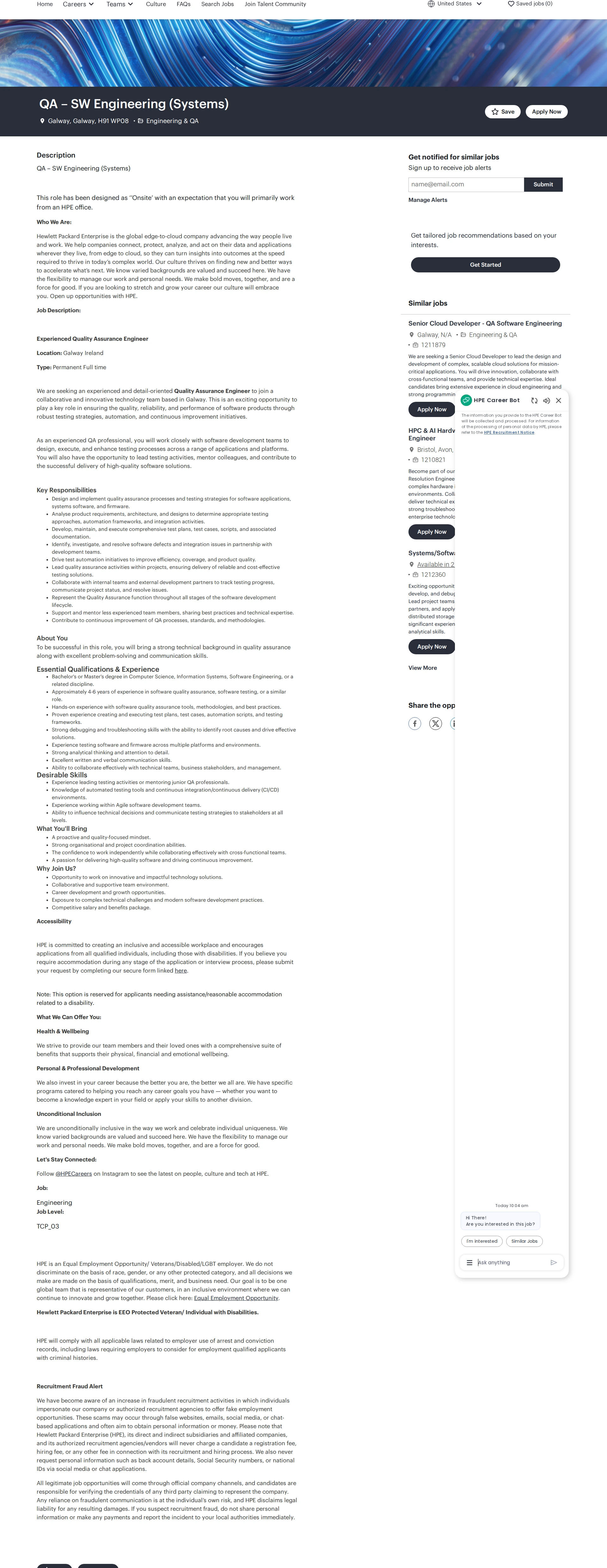 HP QA – SW Engineering (Systems) 채용공고