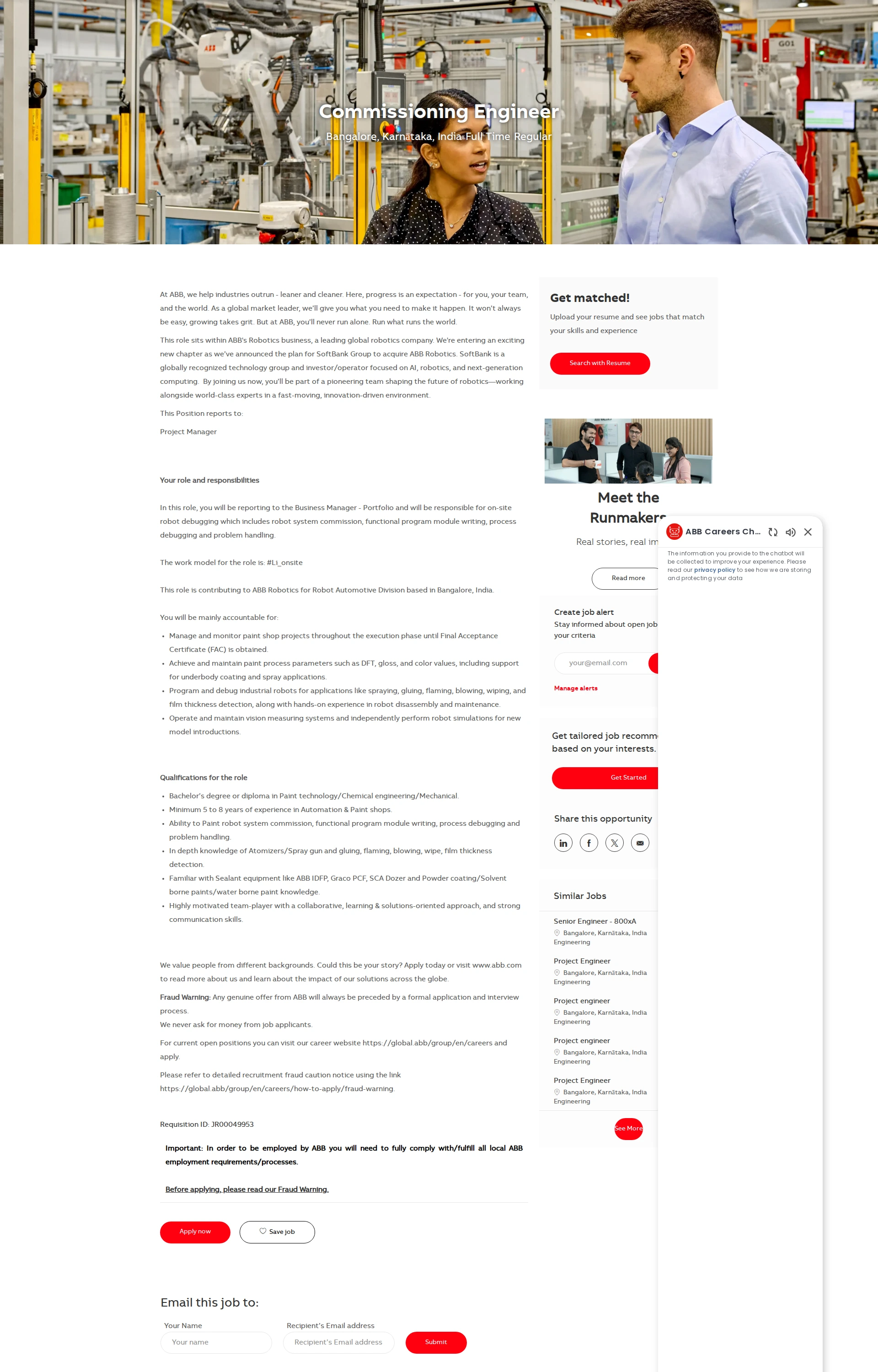 ABB코리아 Commissioning Engineer 채용공고