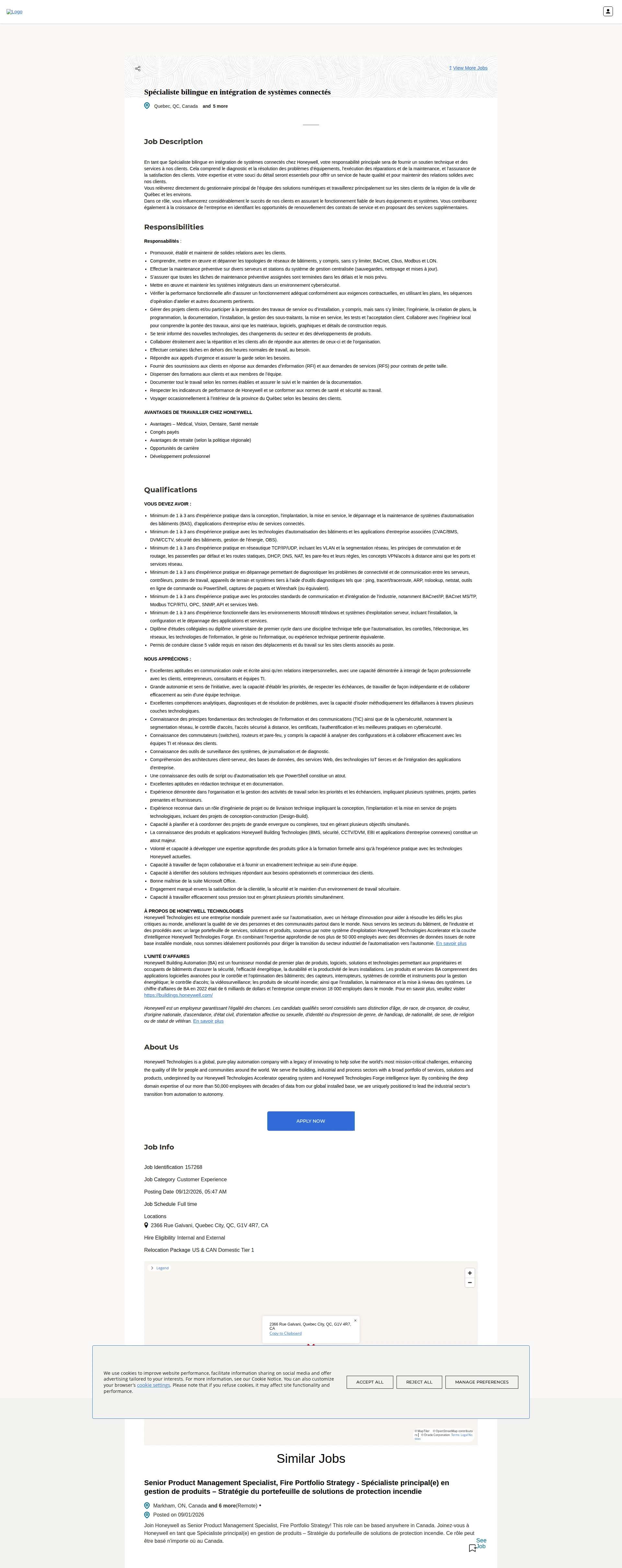 허니웰 Spécialiste bilingue en intégration de systèmes connectés 채용공고