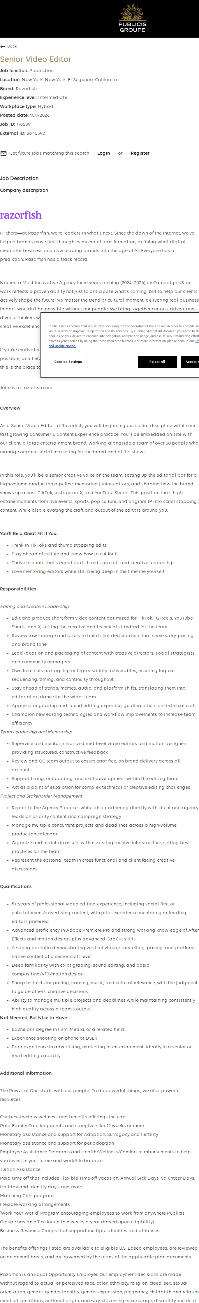 Publicis Groupe Senior Video Editor 채용공고