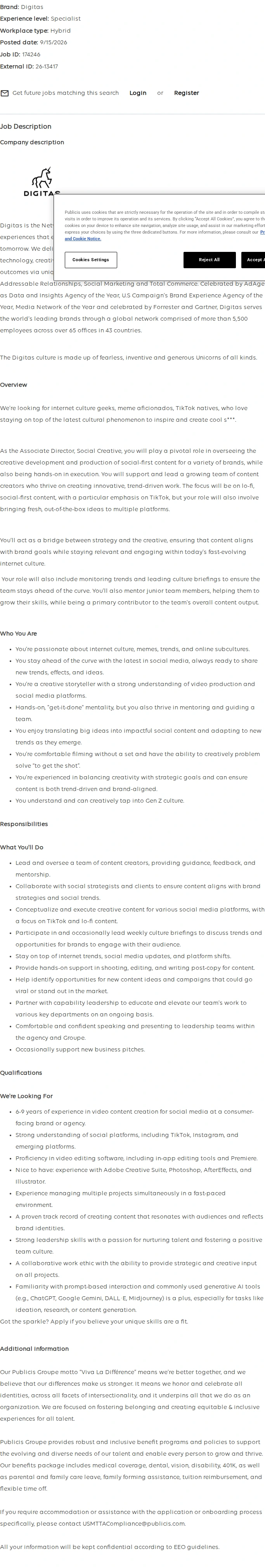 Publicis Groupe Associate Director, Social Creative 채용공고
