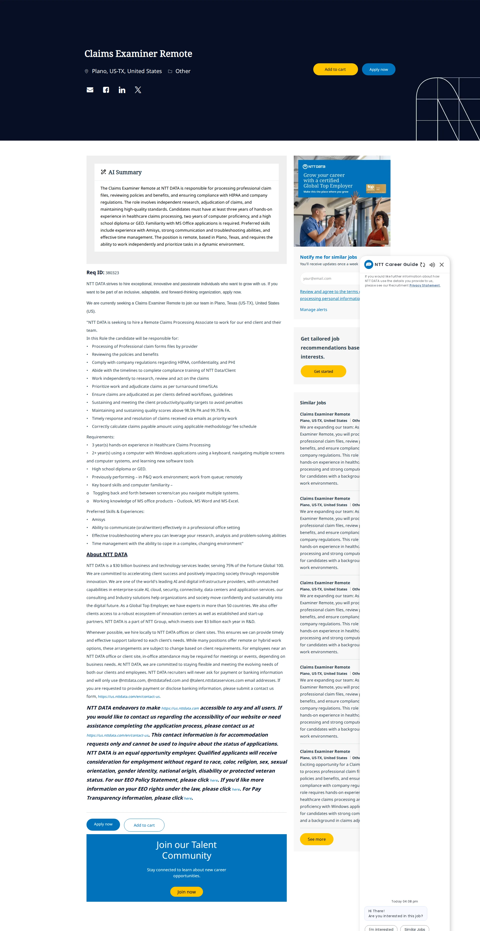 NTT데이터 Claims Examiner Remote 채용공고