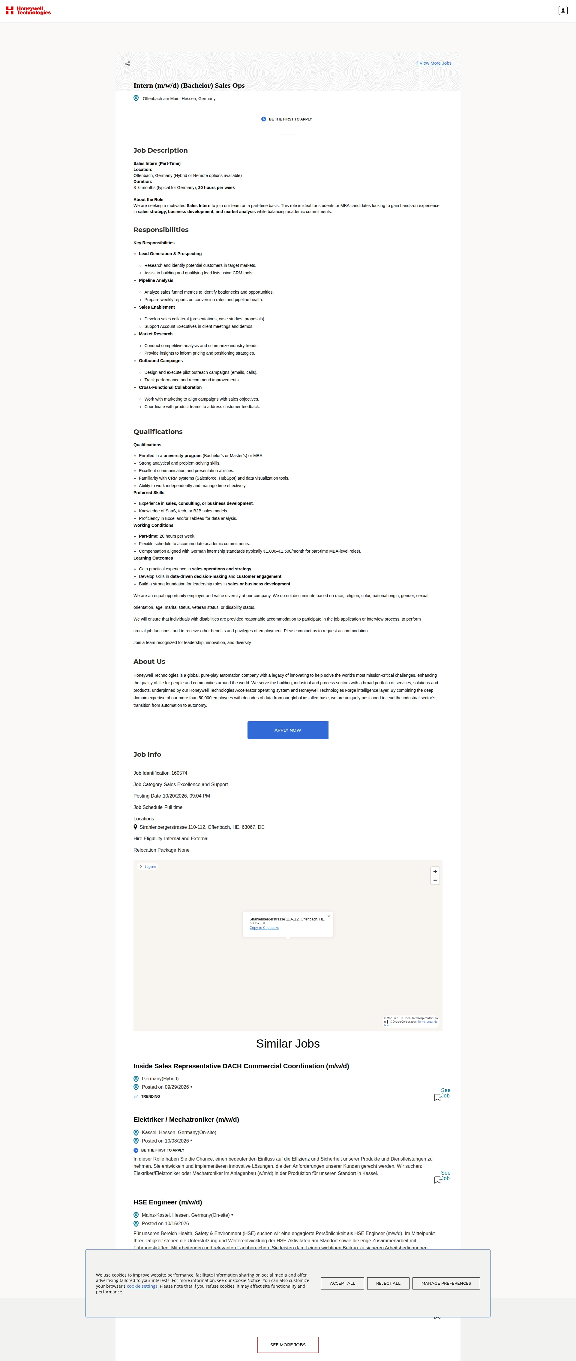 허니웰 Intern (m/w/d) (Bachelor) Sales Ops 채용공고