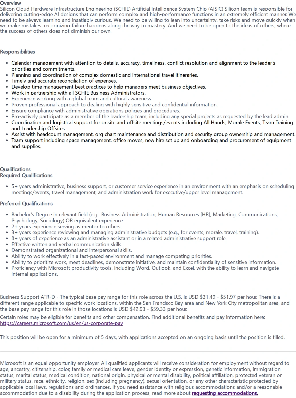 마이크로소프트(Microsoft) Executive Business Administrator - SCHIE 채용공고