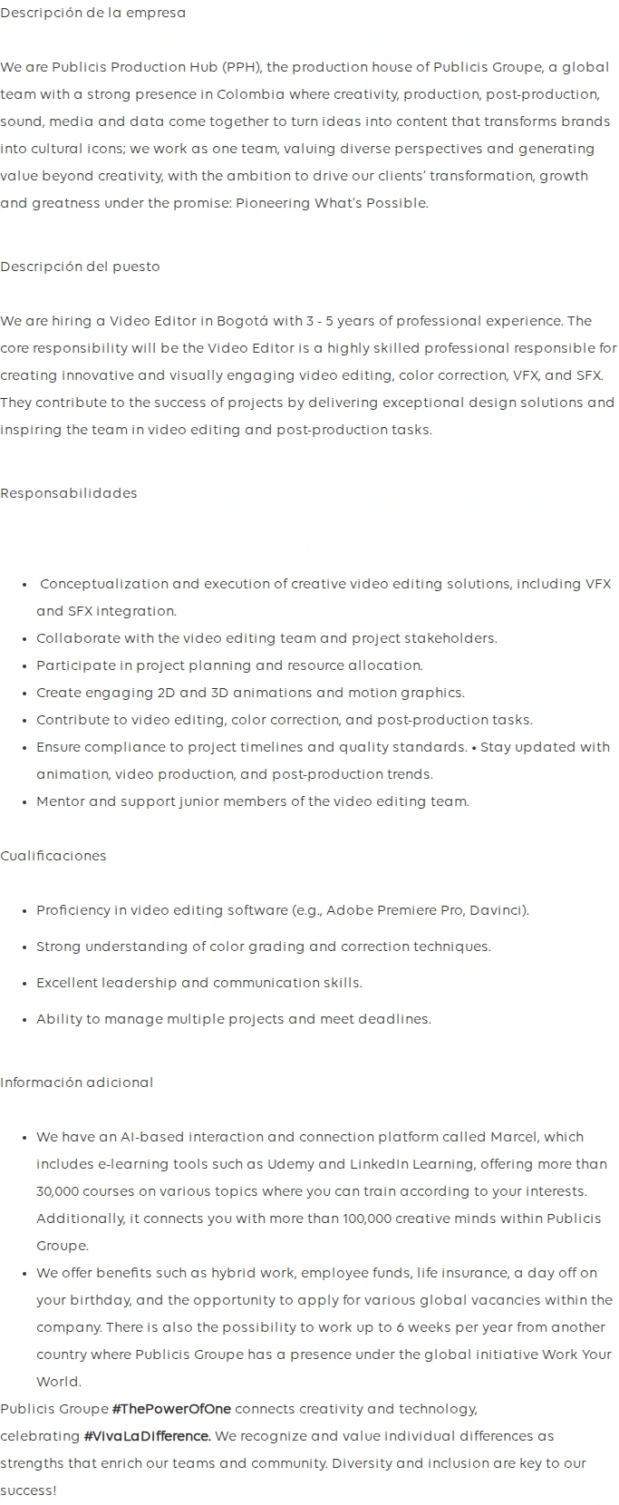 Publicis Groupe Video Editor 채용공고