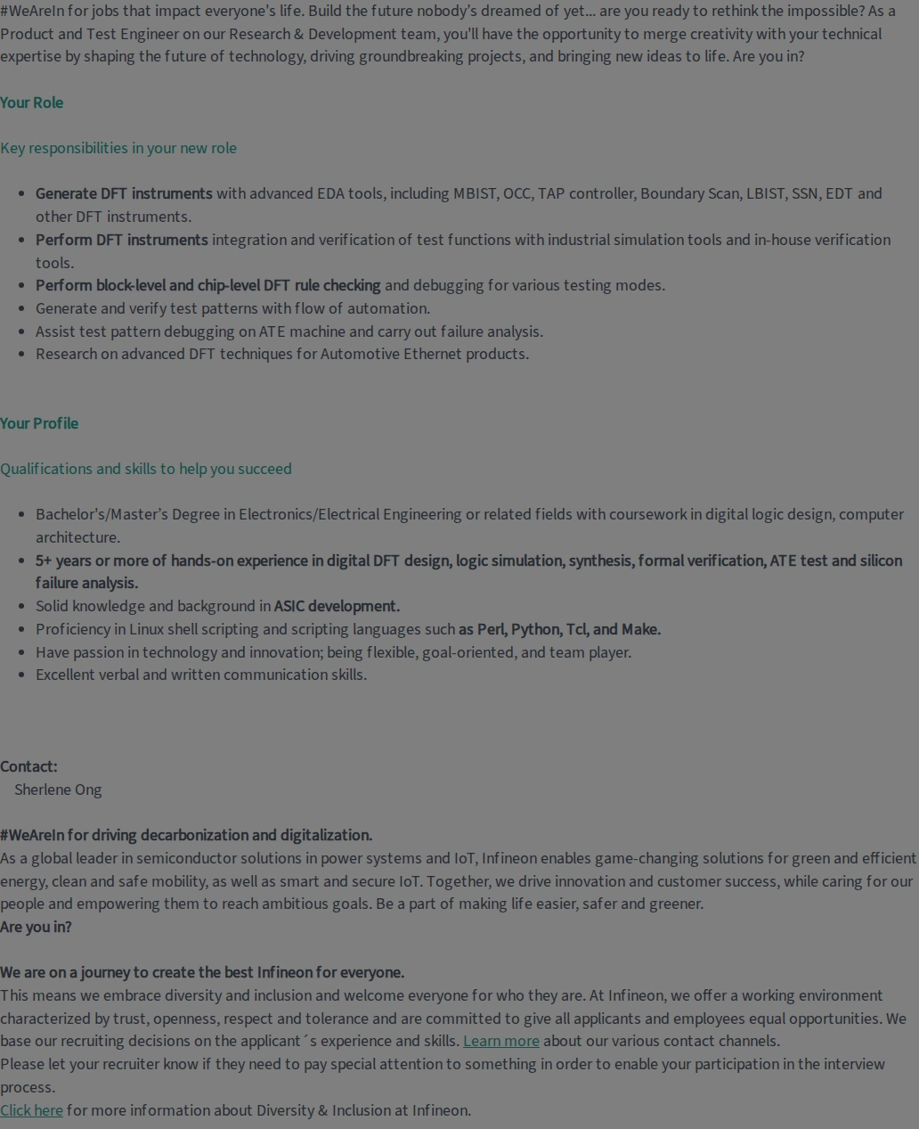 인피니언테크놀로지스코리아 Senior/ Staff Engineer - Digital Design 채용공고