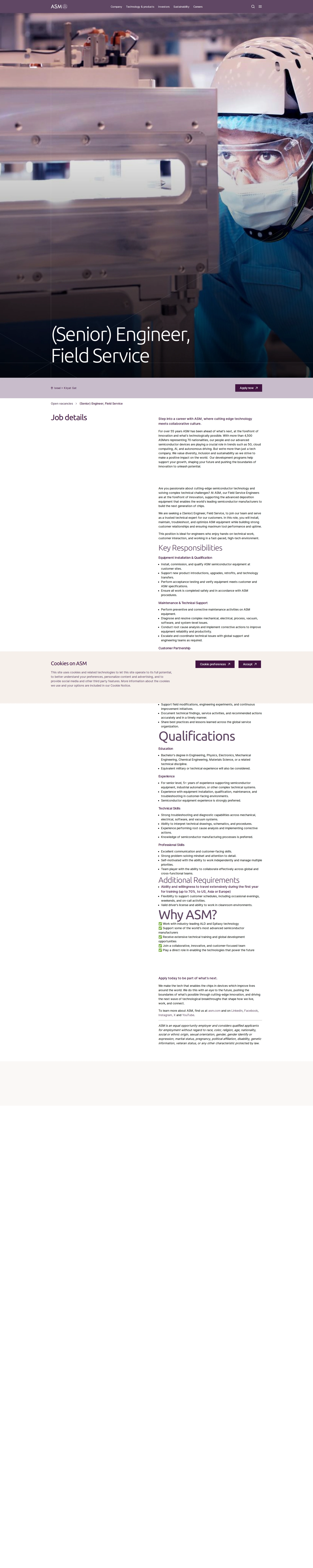 ASM (Senior) Engineer, Field Service 채용공고