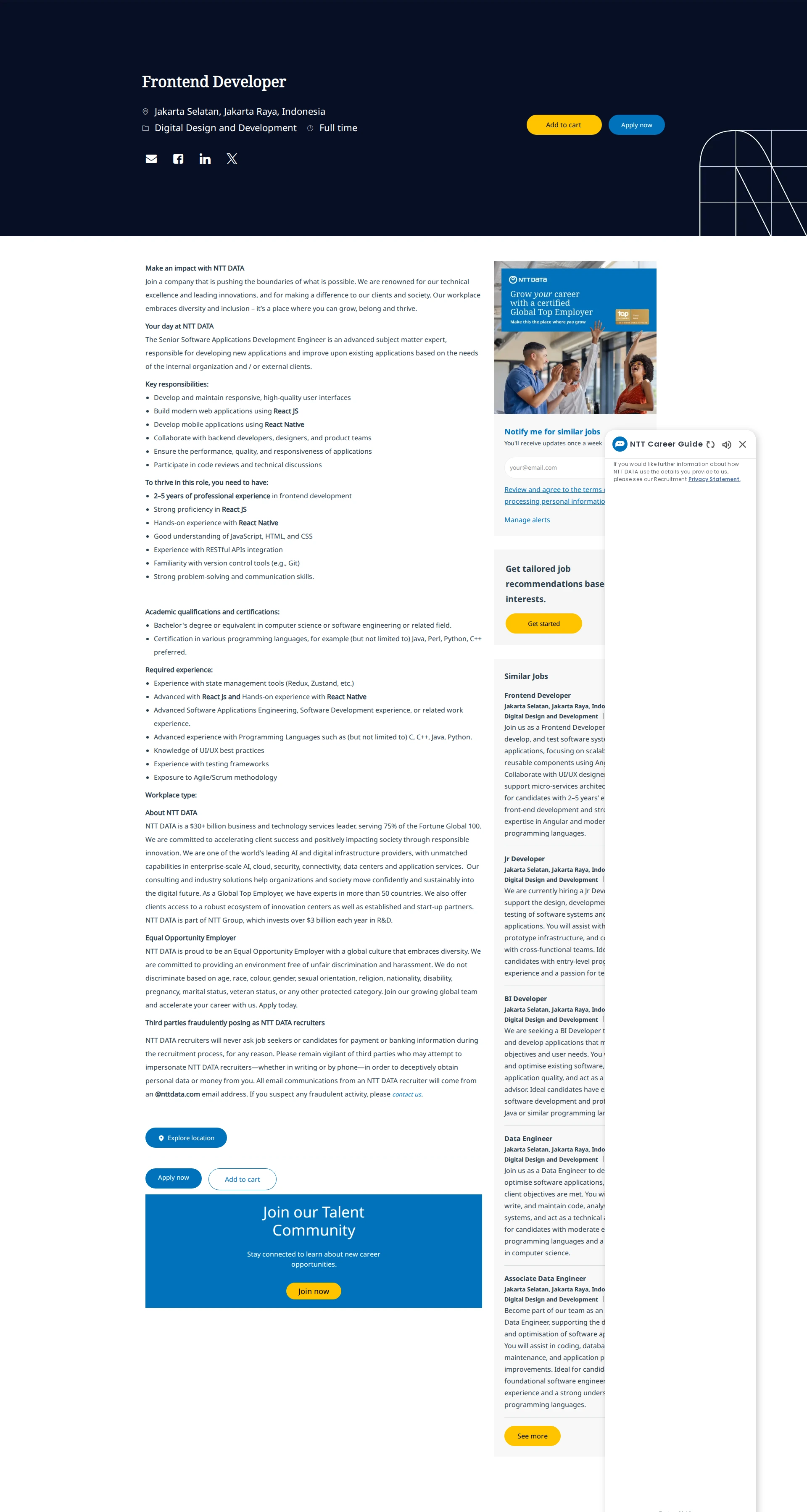 NTT데이터 Frontend Developer 채용공고