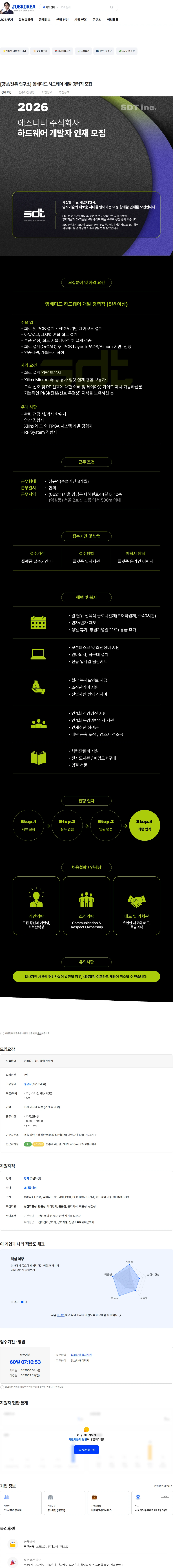 에스디티 [강남/선릉 연구소] 임베디드 하드웨어 개발 경력직 모집 채용공고