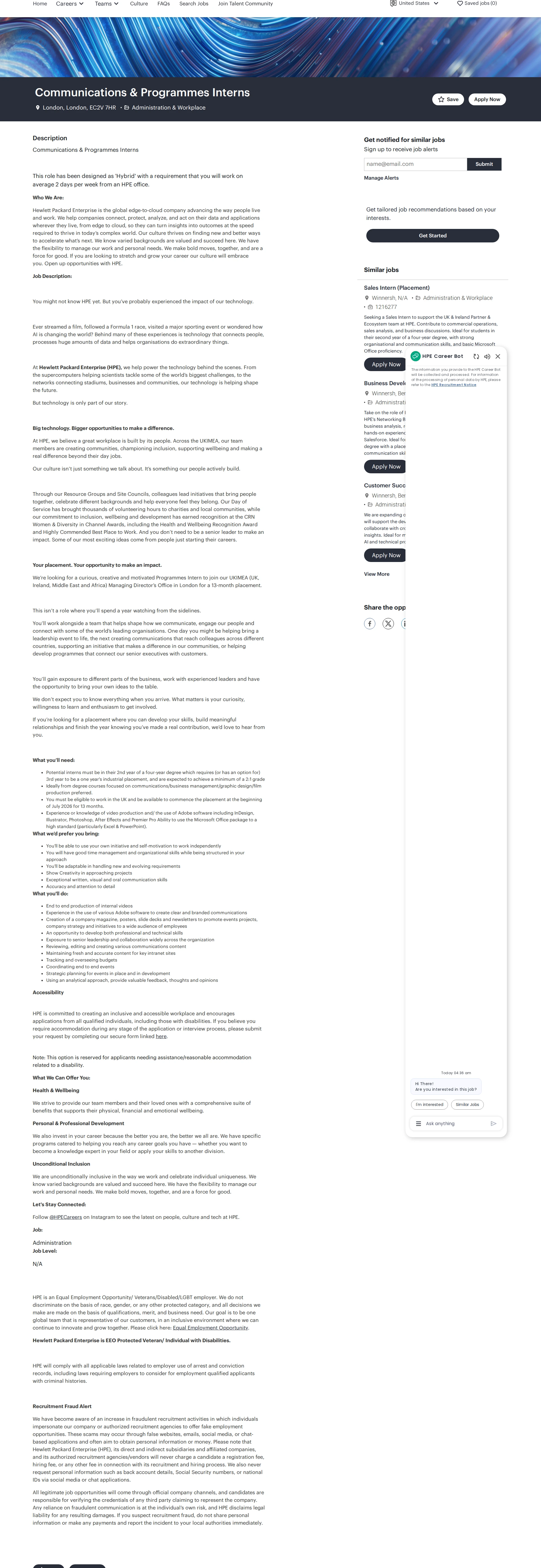 HP Communications & Programmes Interns 채용공고