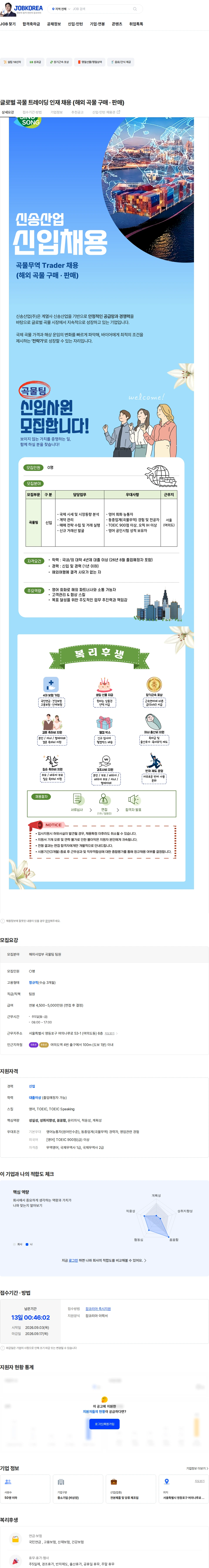 신송산업 글로벌 곡물 트레이딩 인재 채용 (해외 곡물 구매 · 판매) 채용공고